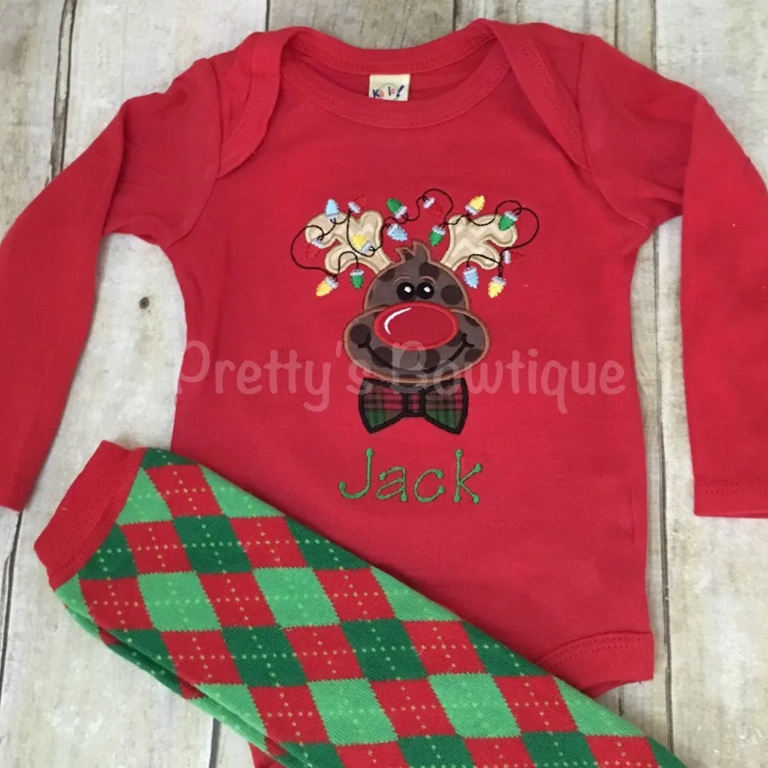 Boys Christmas reindeer shirt or bodysuit adm legwarmers  - Reindeer BOY shirt babies, toddler, and children.