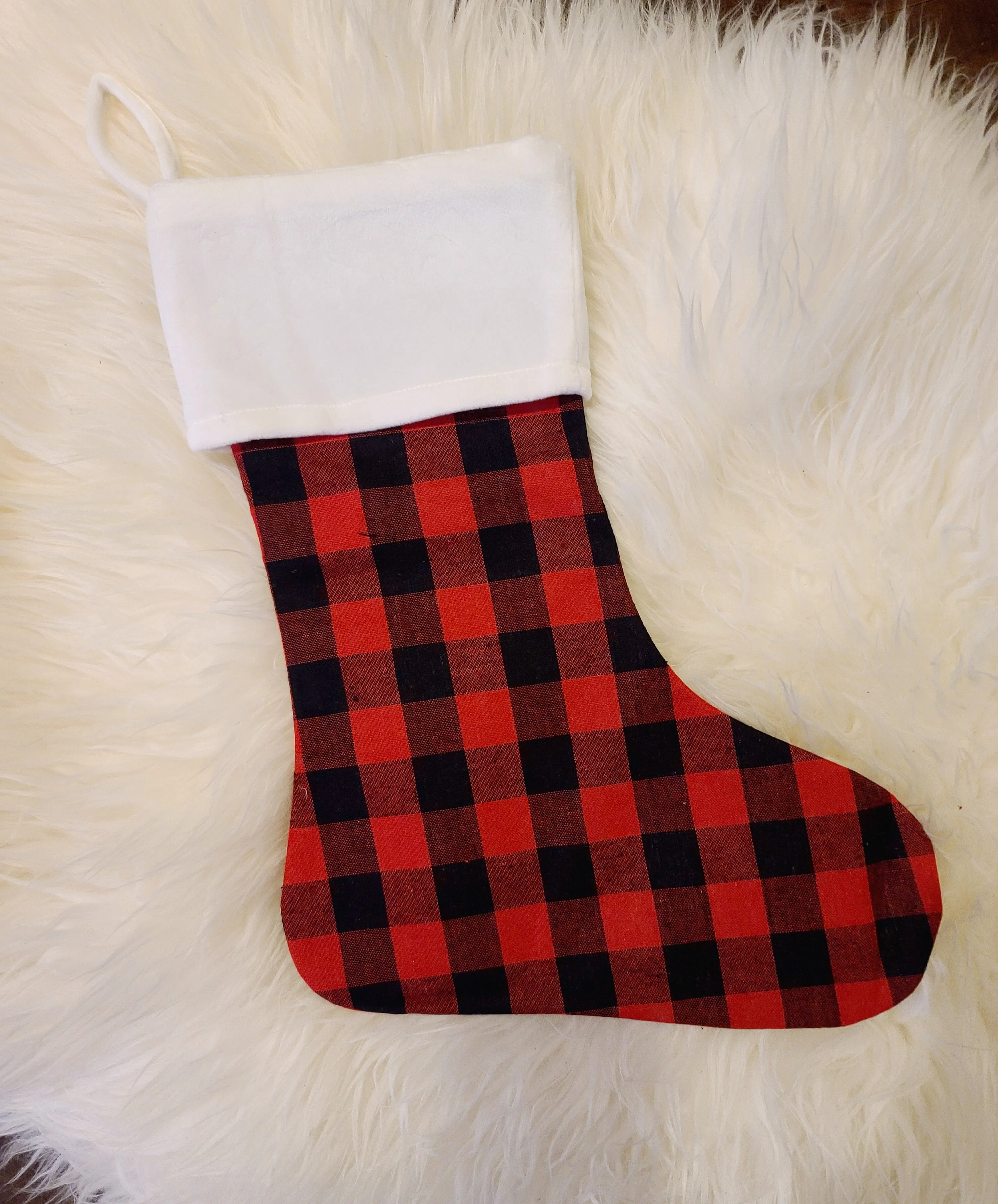 Burlap with Plaid Stockings - PRE-ORDER