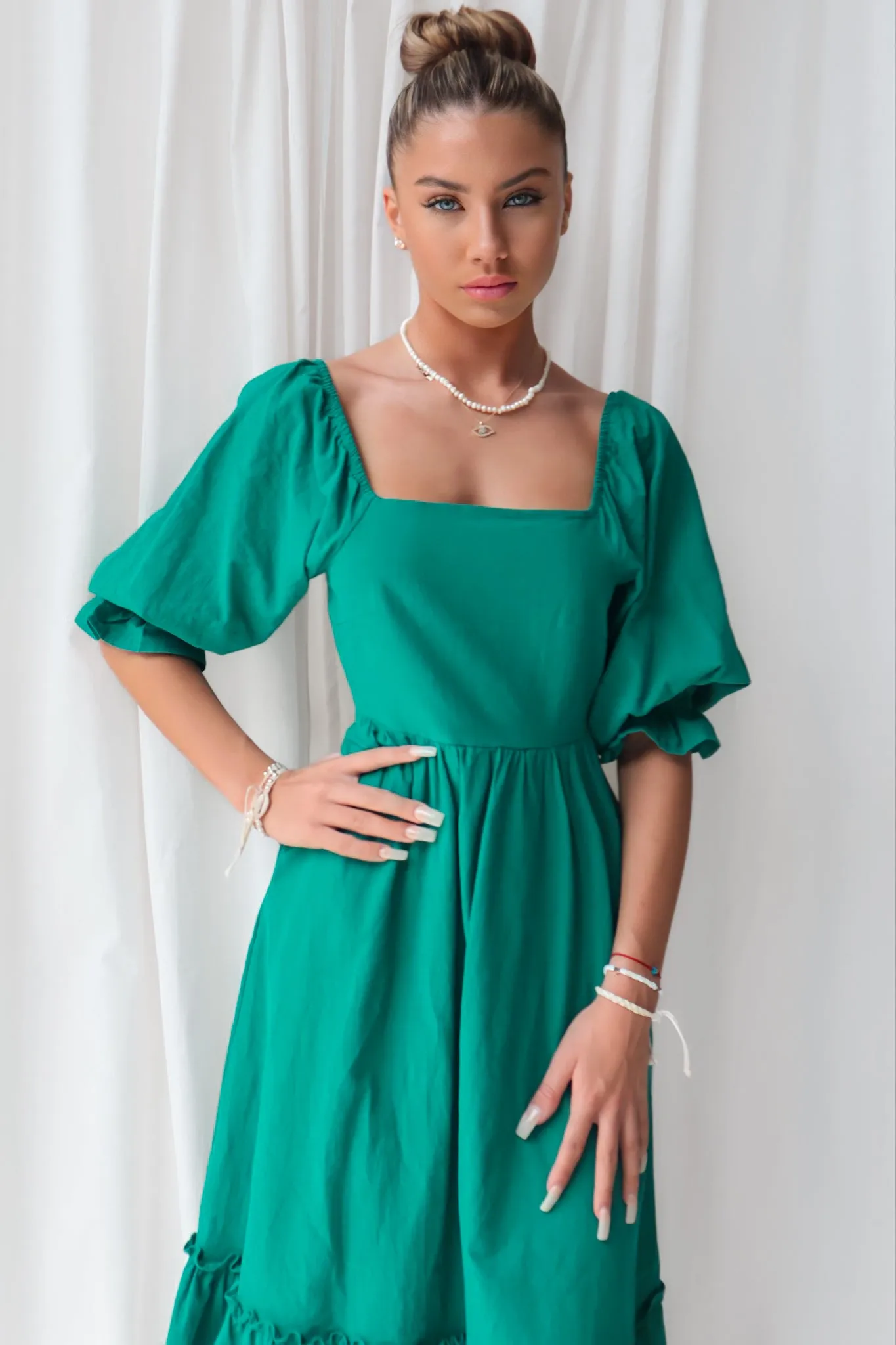 Cecilia Midi Dress - Emerald Green