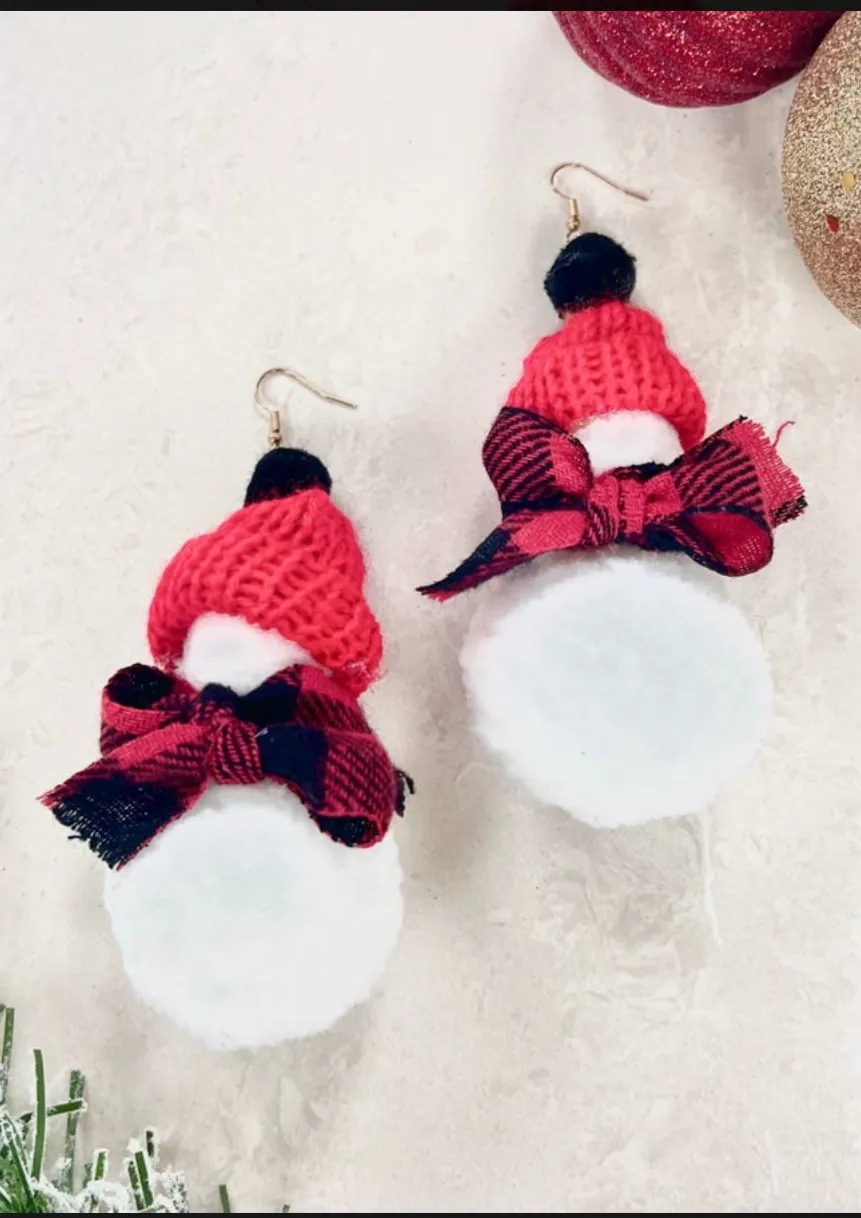 Chilly - A Pair of White Pom Pom Snowman Earrings