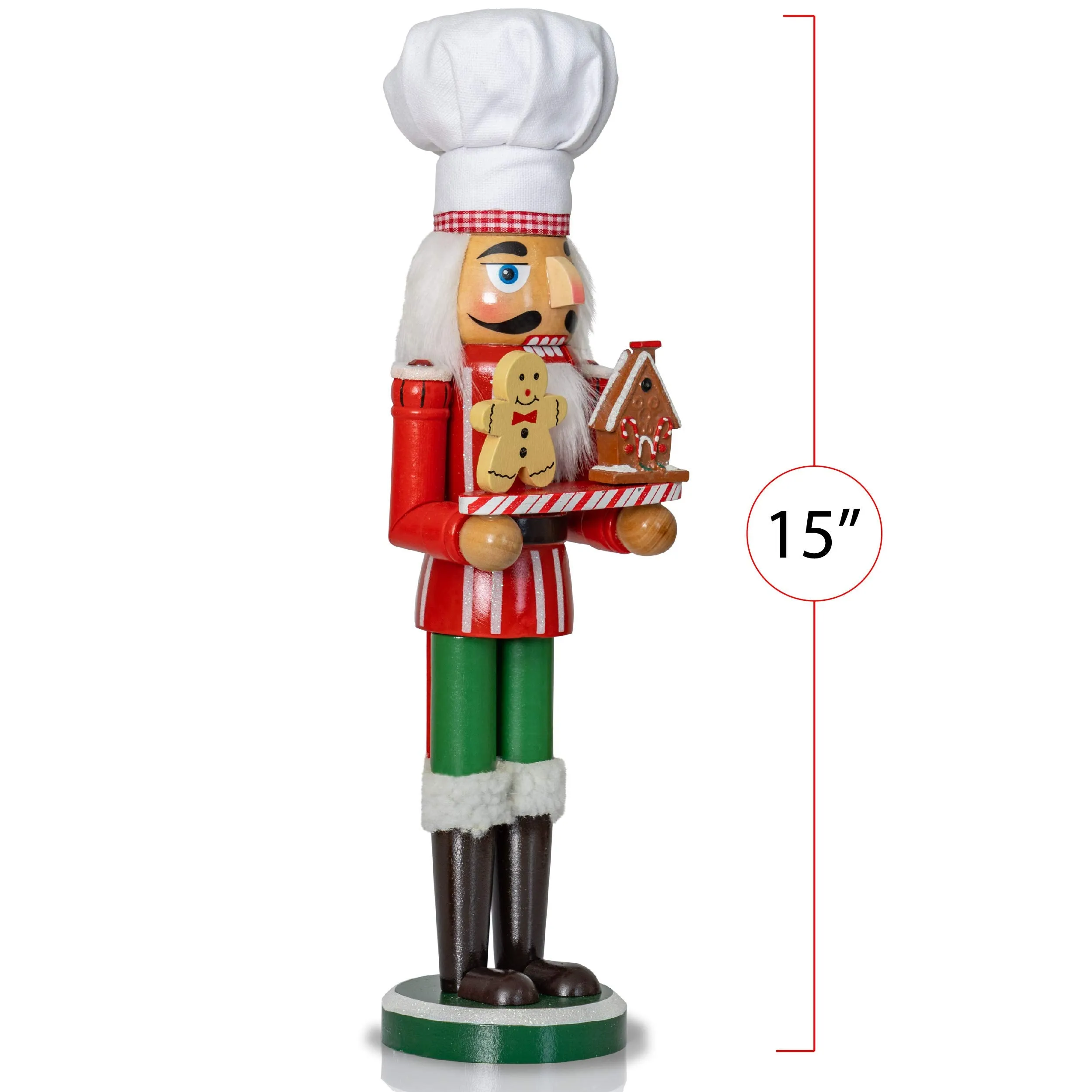 Christmas Chef Nutcracker Figure - Wooden Chef Hat Nutcracker with Gingerbread Man and House Holiday Decoration