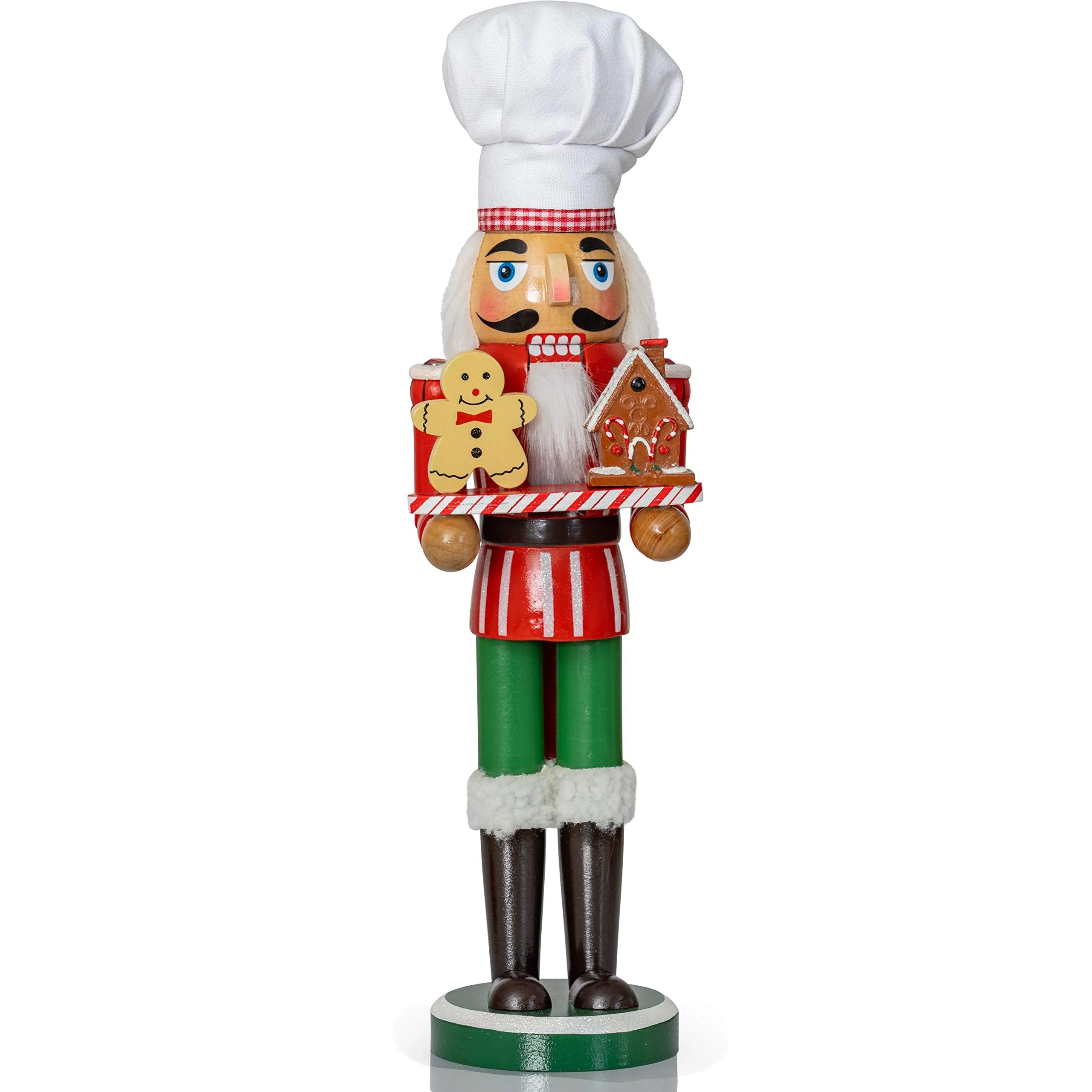 Christmas Chef Nutcracker Figure - Wooden Chef Hat Nutcracker with Gingerbread Man and House Holiday Decoration