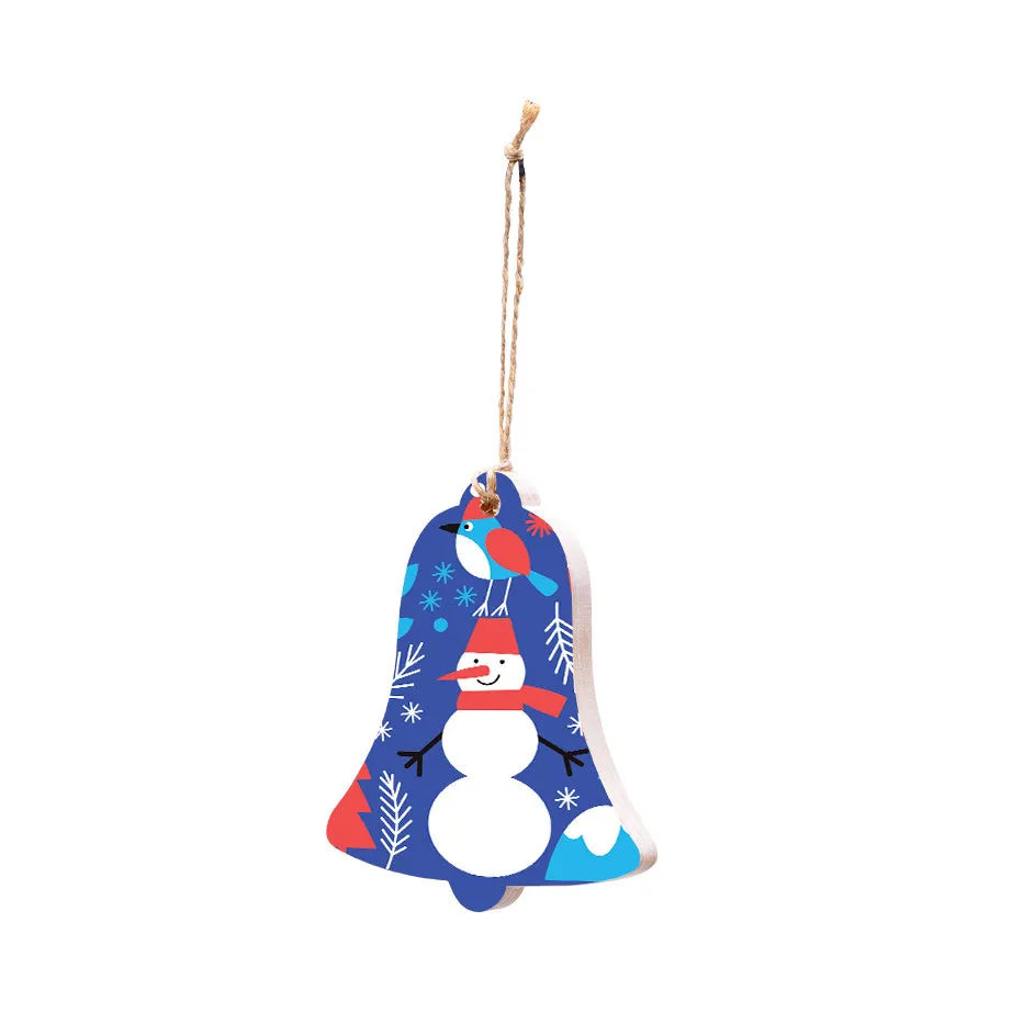 Christmas Decorations BIRD AND SNOWMAN- Wooden Xmas Bell And Fridge Magnet