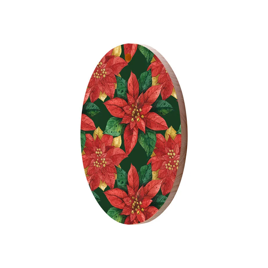 Christmas Decorations BLOOMS OF THE SEASON II- Wooden Xmas Oval Decoration and Fridge Magnet