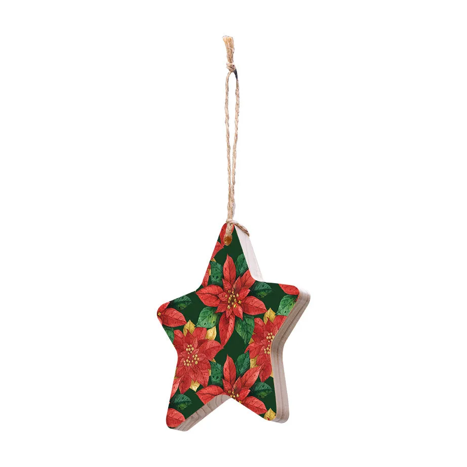 Christmas Decorations BLOOMS OF THE SEASON II- Wooden Xmas Star And Fridge Magnet