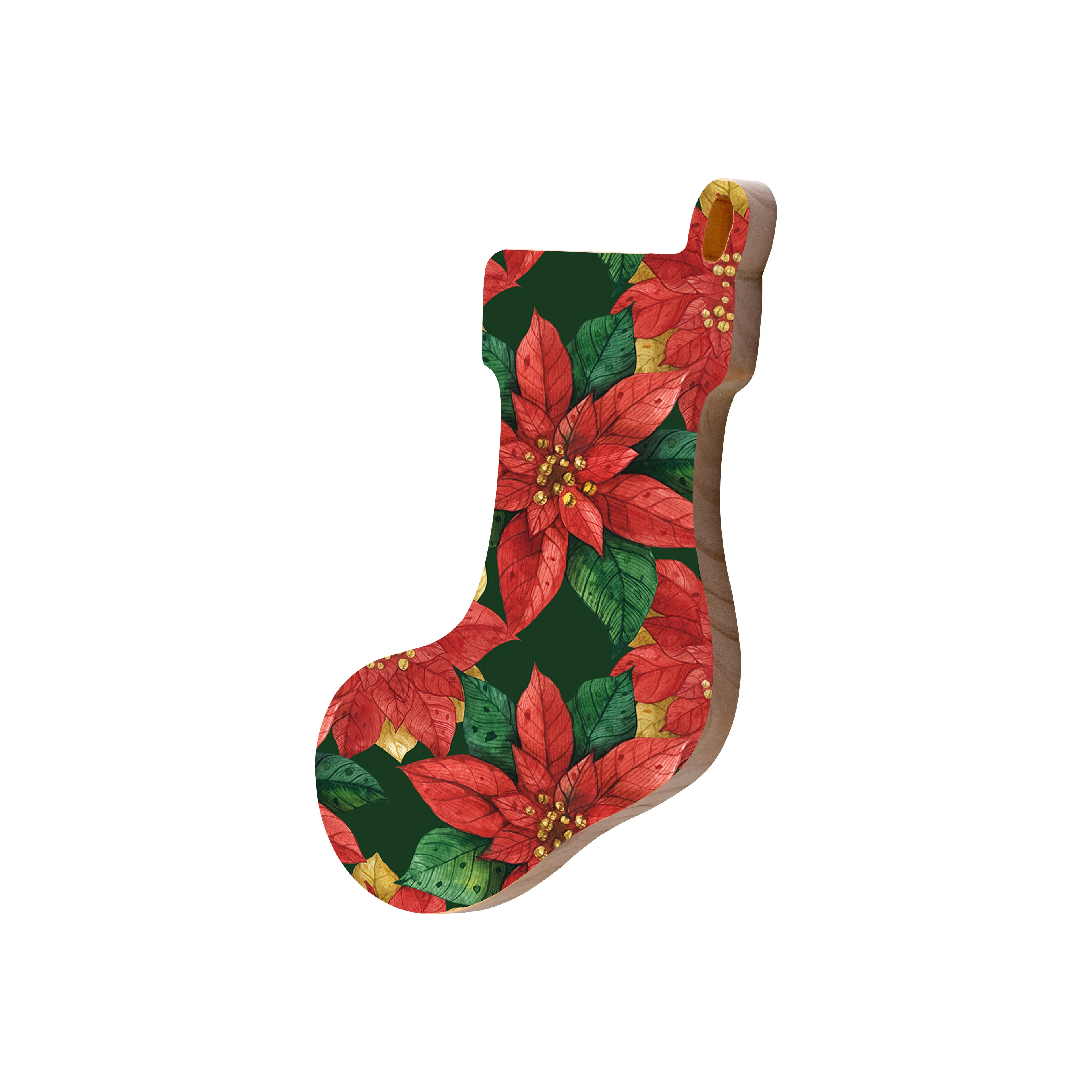 Christmas Decorations BLOOMS OF THE SEASON II- Wooden Xmas Stocking And Fridge Magnet