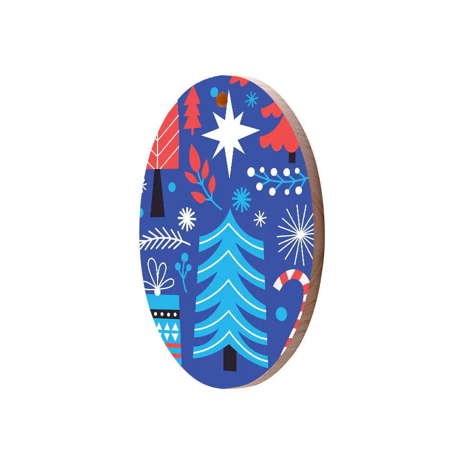 Christmas Decorations BLUE XMAS II- Wooden Xmas Oval Decoration and Fridge Magnet