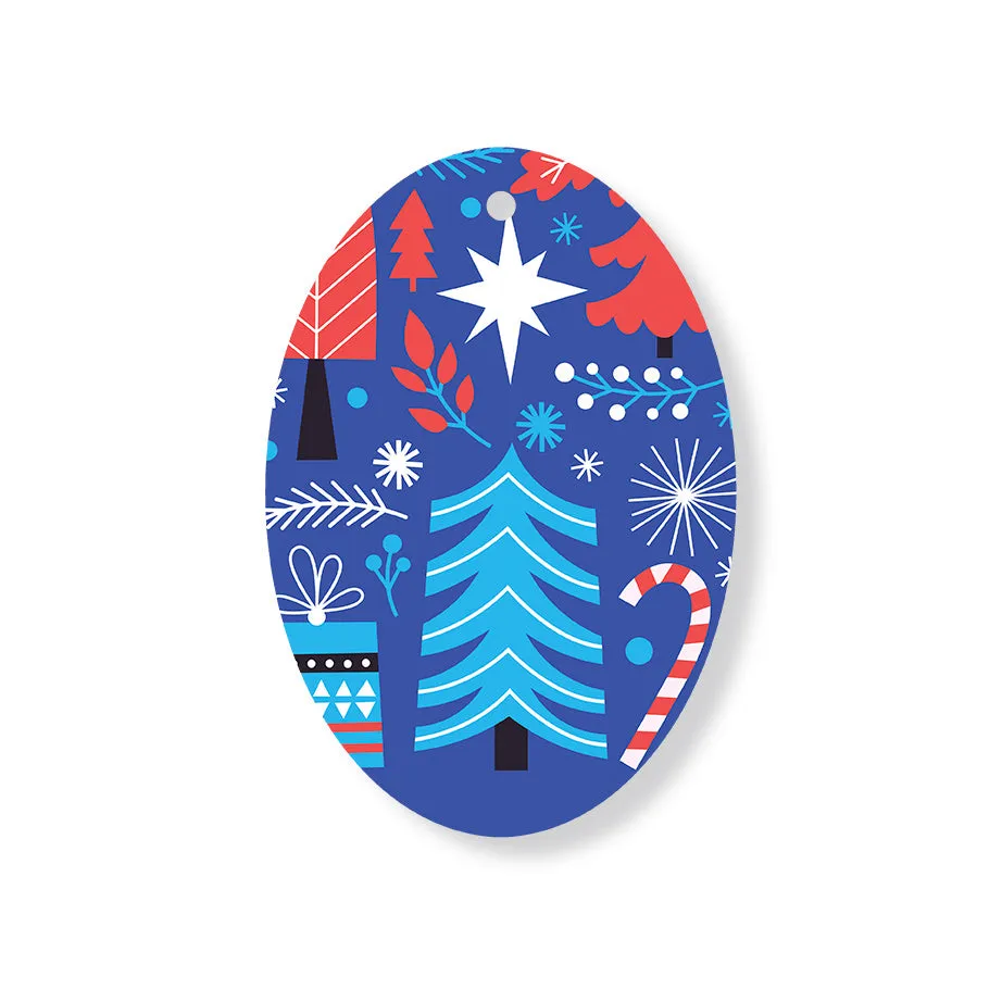 Christmas Decorations BLUE XMAS II- Wooden Xmas Oval Decoration and Fridge Magnet