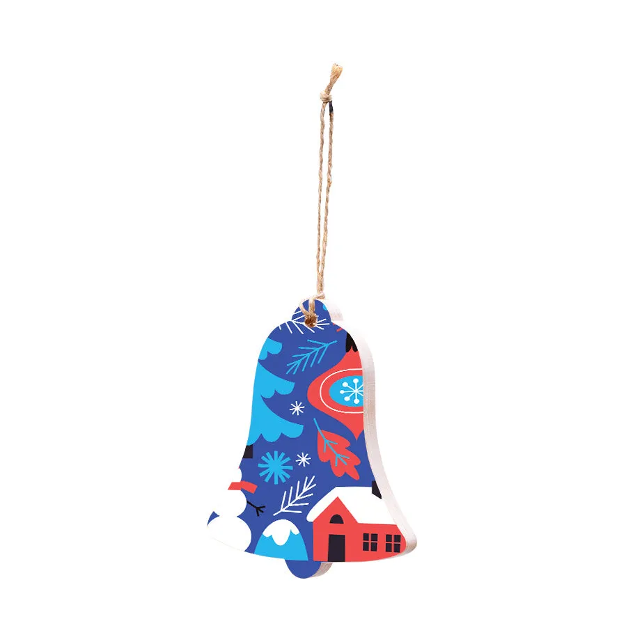 Christmas Decorations BLUE XMAS- Wooden Xmas Bell And Fridge Magnet