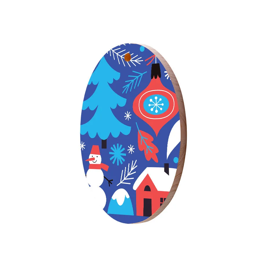 Christmas Decorations BLUE XMAS- Wooden Xmas Oval Decoration and Fridge Magnet