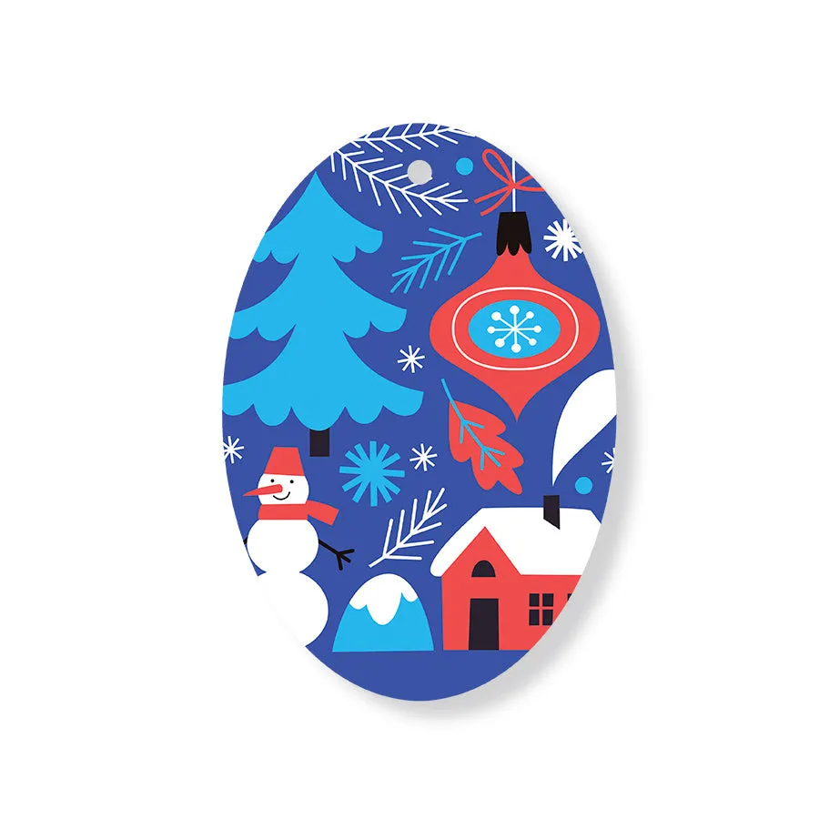 Christmas Decorations BLUE XMAS- Wooden Xmas Oval Decoration and Fridge Magnet