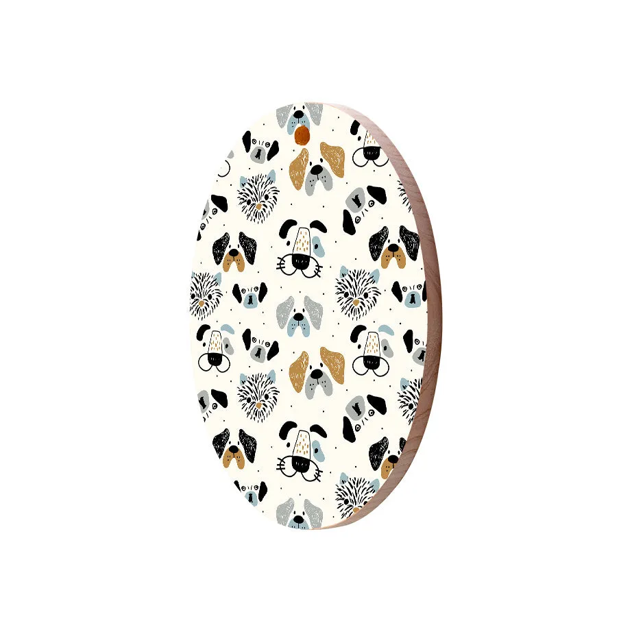 Christmas Decorations DOG PATTERN- Wooden Xmas Oval Decoration and Fridge Magnet