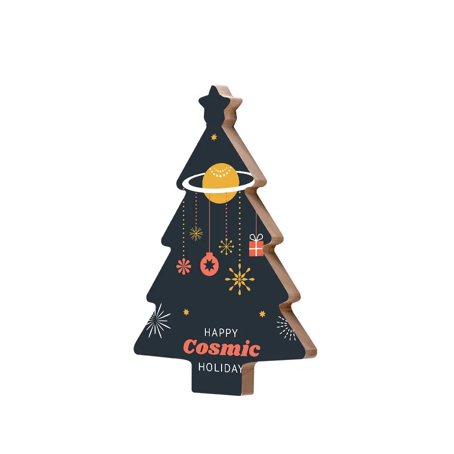 Christmas Decorations HAPPY COSMIC HOLIDAY- Wooden Xmas Tree And Fridge Magnet