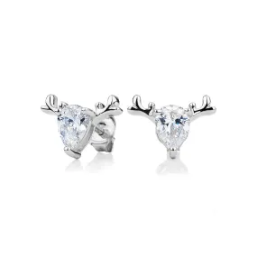 Christmas Reindeer Pear fancy earrings in sterling silver