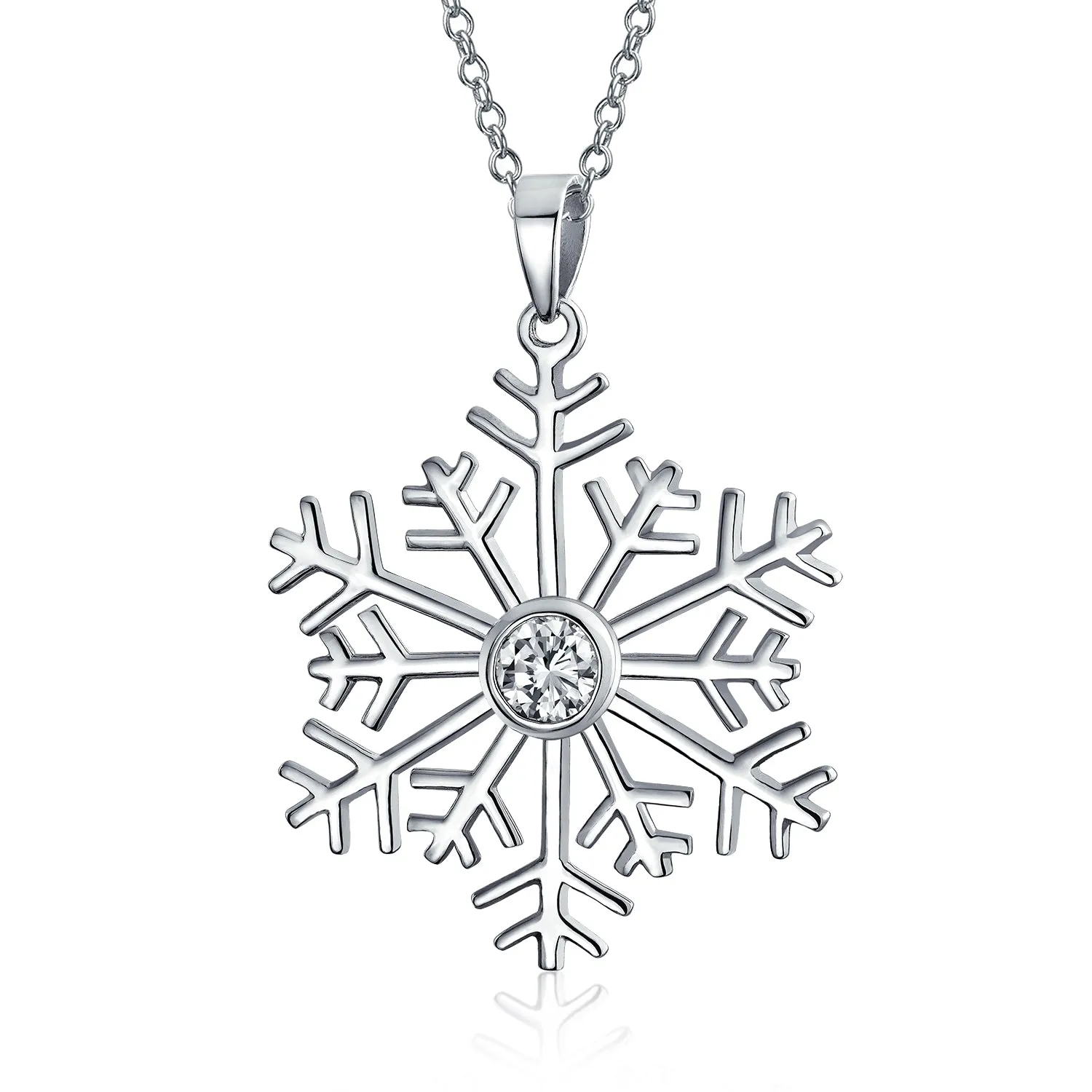 Christmas Set Branch Snowflake Pendant Blue CZ Necklace Stud Earring .925 Silver