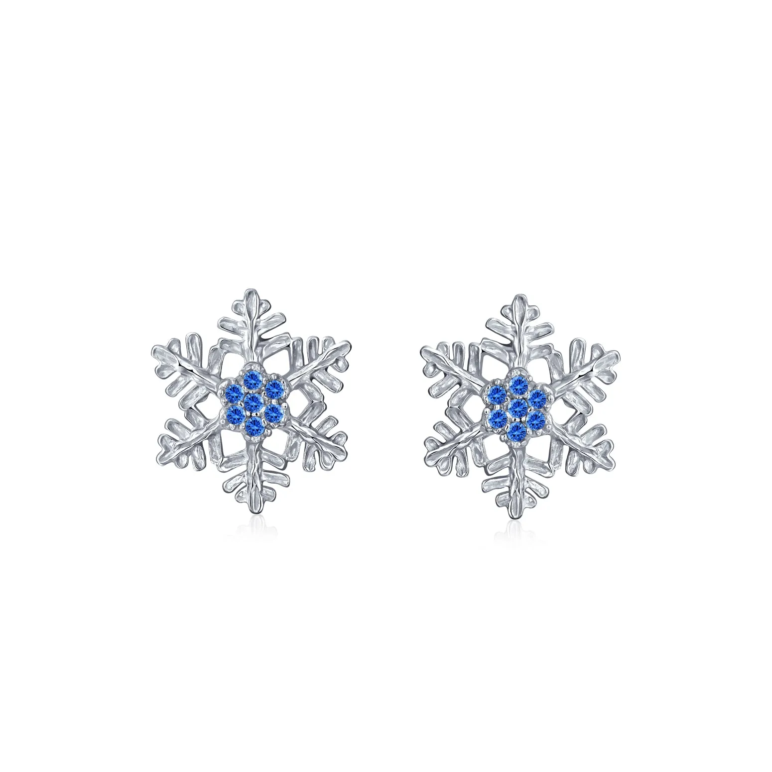 Christmas Set Branch Snowflake Pendant Blue CZ Necklace Stud Earring .925 Silver