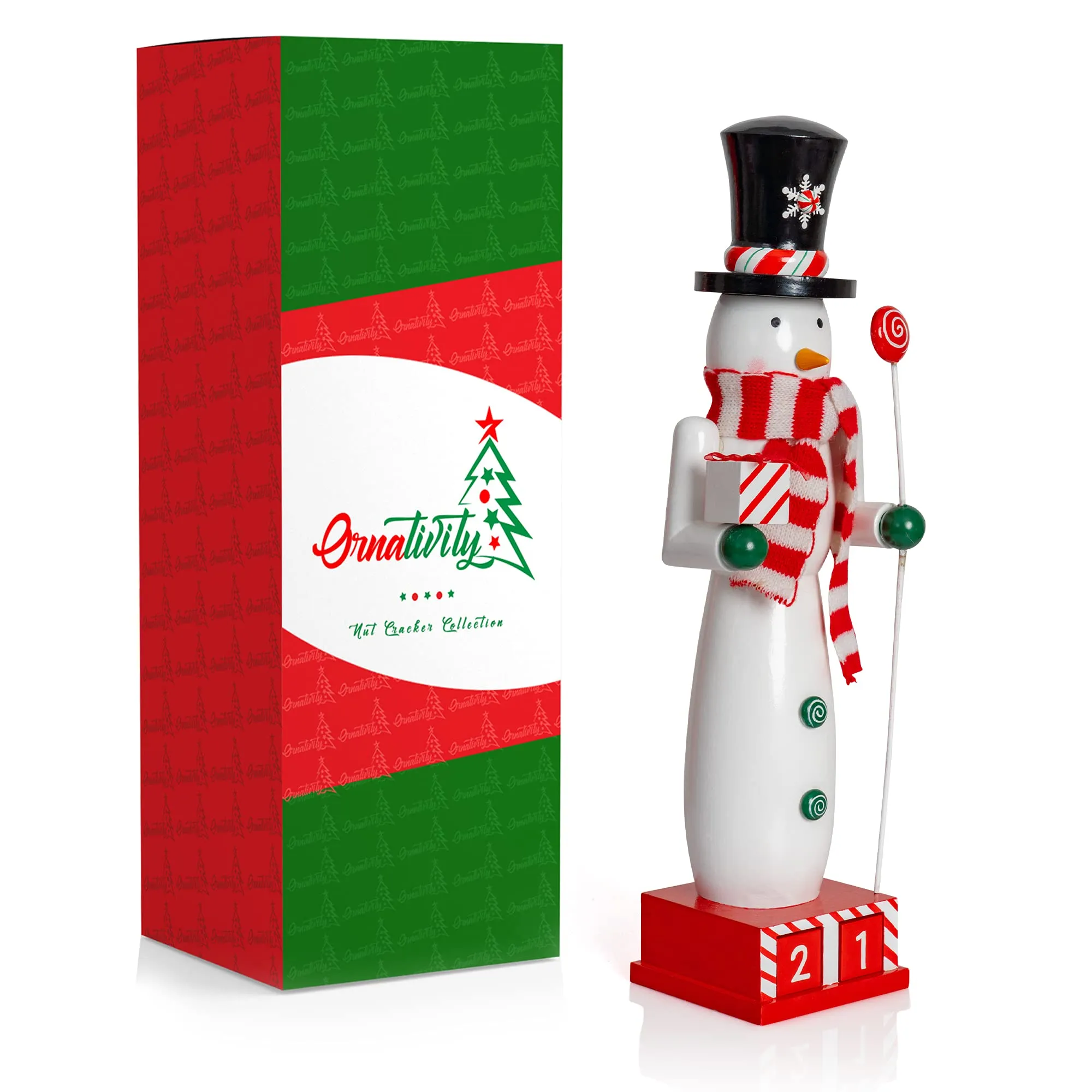 Christmas Snowman Countdown Nutcracker – Wooden Snow Man Nutcracker with Advent Calendar Count Down to Christmas Base Xmas Themed Holiday Nut Cracker Doll Figure Decorations