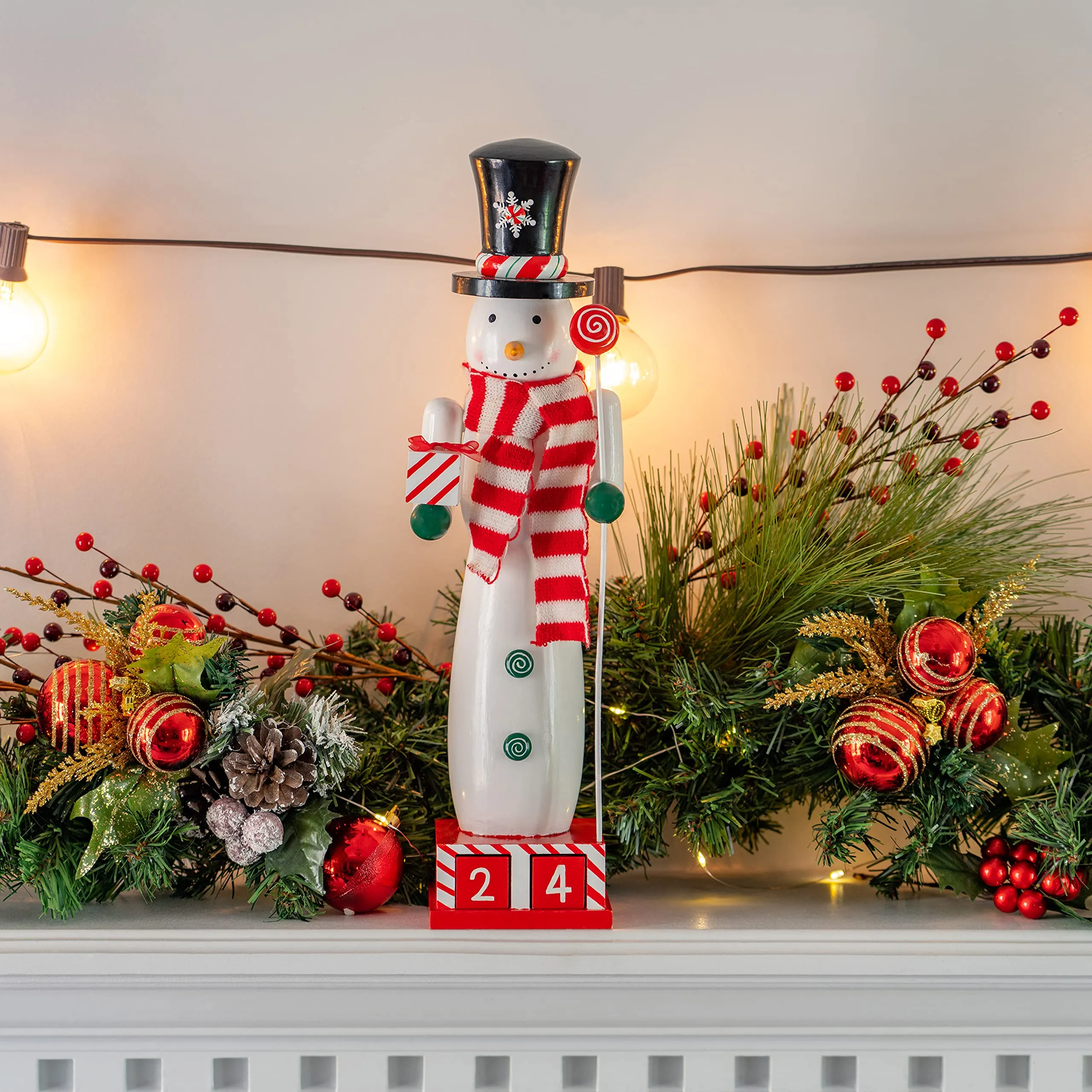 Christmas Snowman Countdown Nutcracker – Wooden Snow Man Nutcracker with Advent Calendar Count Down to Christmas Base Xmas Themed Holiday Nut Cracker Doll Figure Decorations