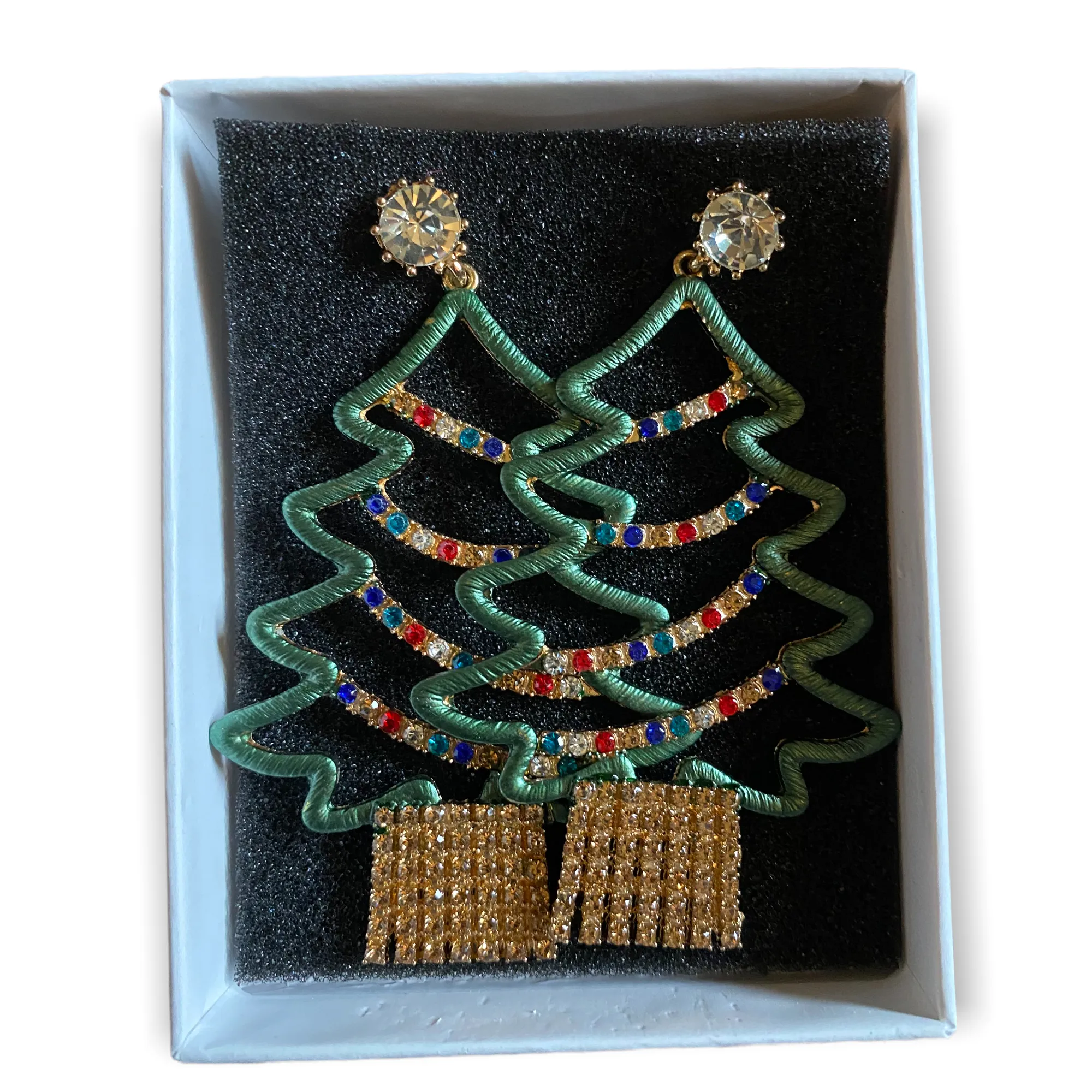 Christmas Tree Oversized Bling Gemstone Earrings