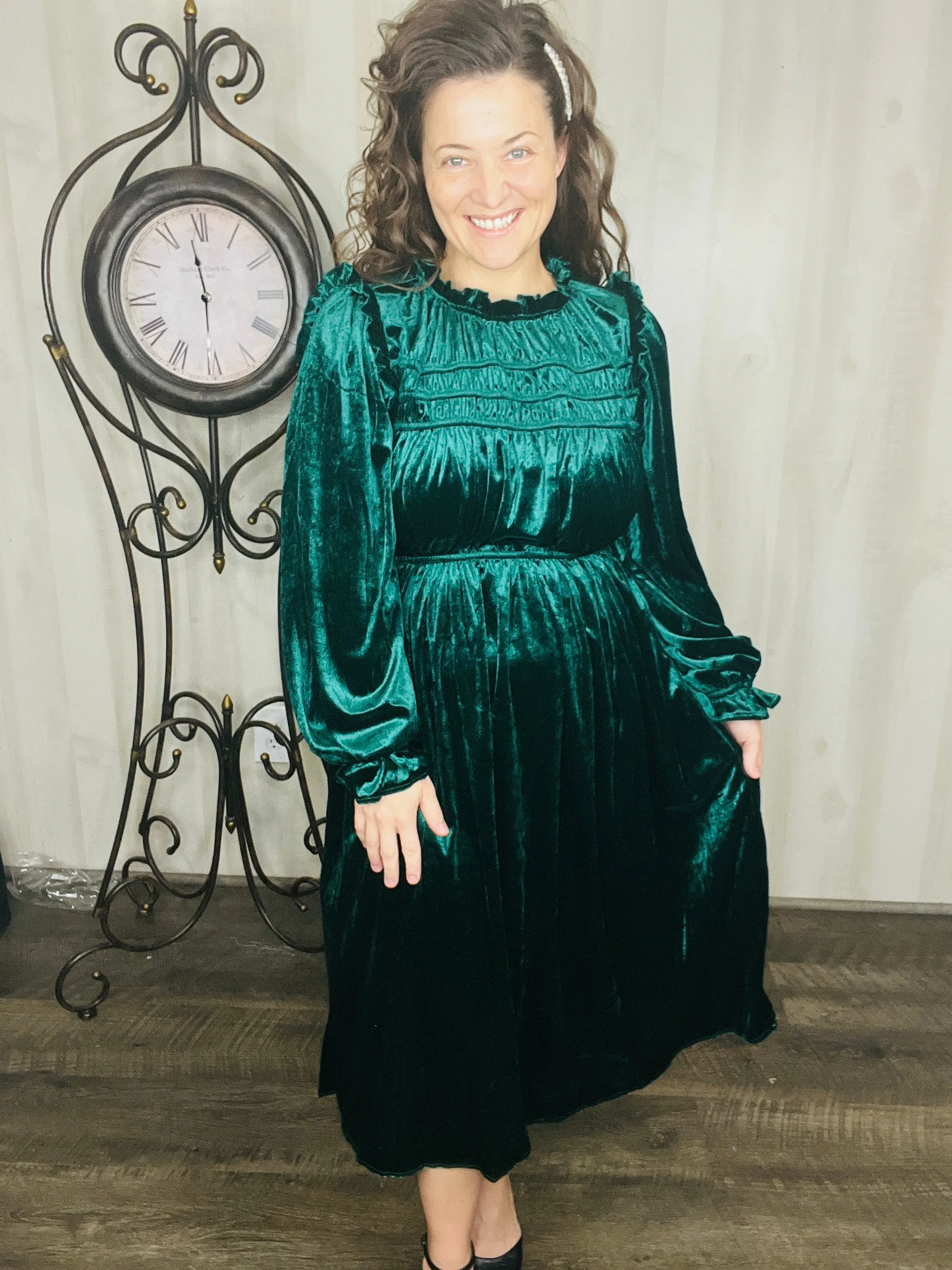 Christmas Velvet Dress- Hunter Green or Burgundy