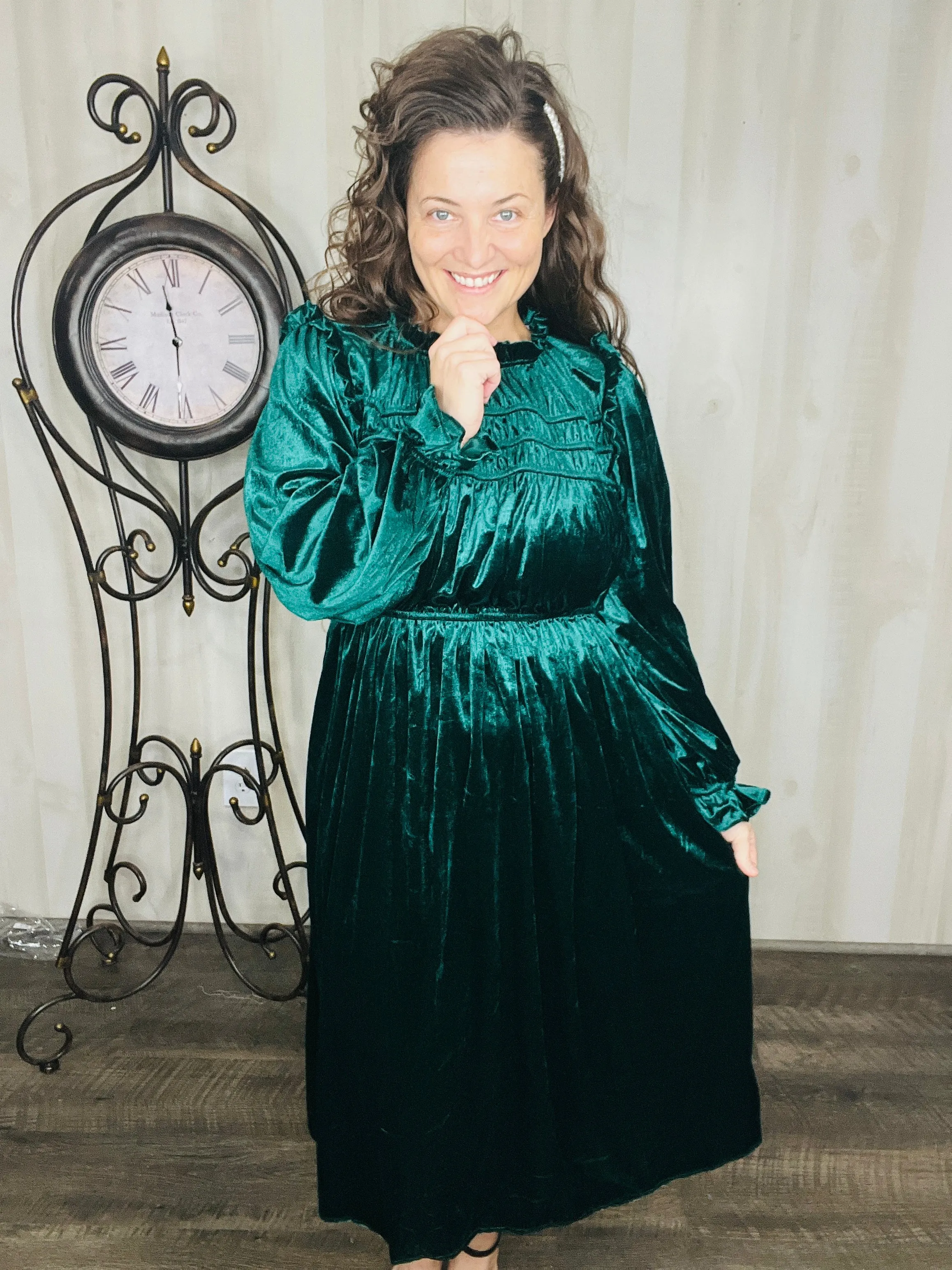 Christmas Velvet Dress- Hunter Green or Burgundy