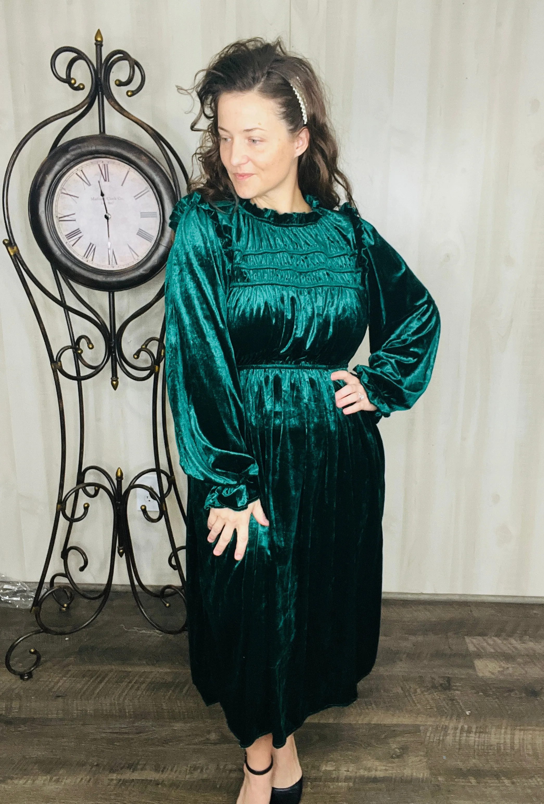 Christmas Velvet Dress- Hunter Green or Burgundy