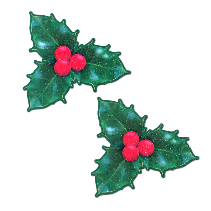 Christmas Winter Holly with Red Berries Nipple Pasties