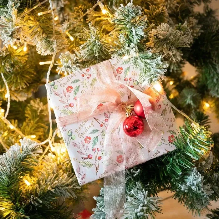 Christmas Wrapping Paper Roll - Foil - Pink Floral