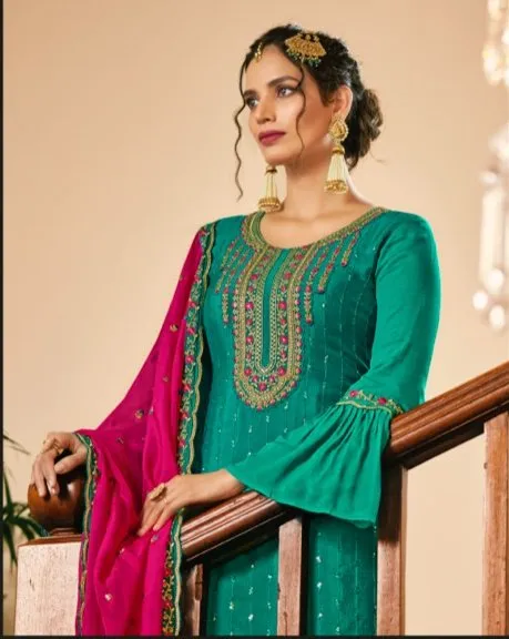 Classy and Elegant Embroidered Sharara Set - Rent