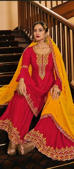 Classy and Elegant Embroidered Sharara Set - Rent