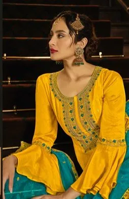 Classy and Elegant Embroidered Sharara Set - Rent