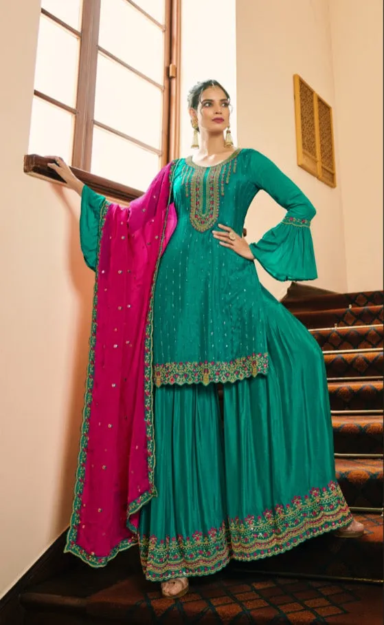 Classy and Elegant Embroidered Sharara Set - Rent