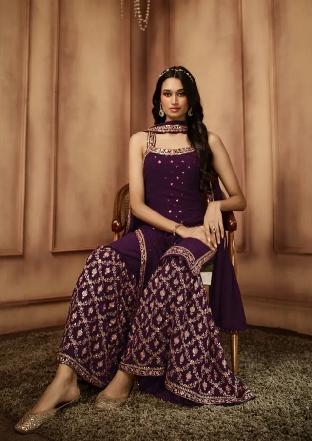 Classy Heavy Embroidered and sequins work Sharara Set - Rent