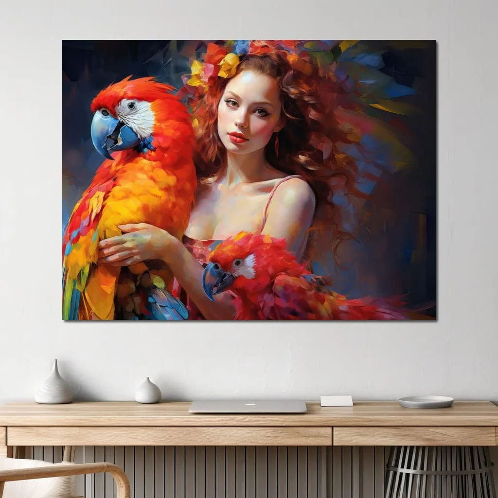 Colorful Clown Girl with Parrot Magic