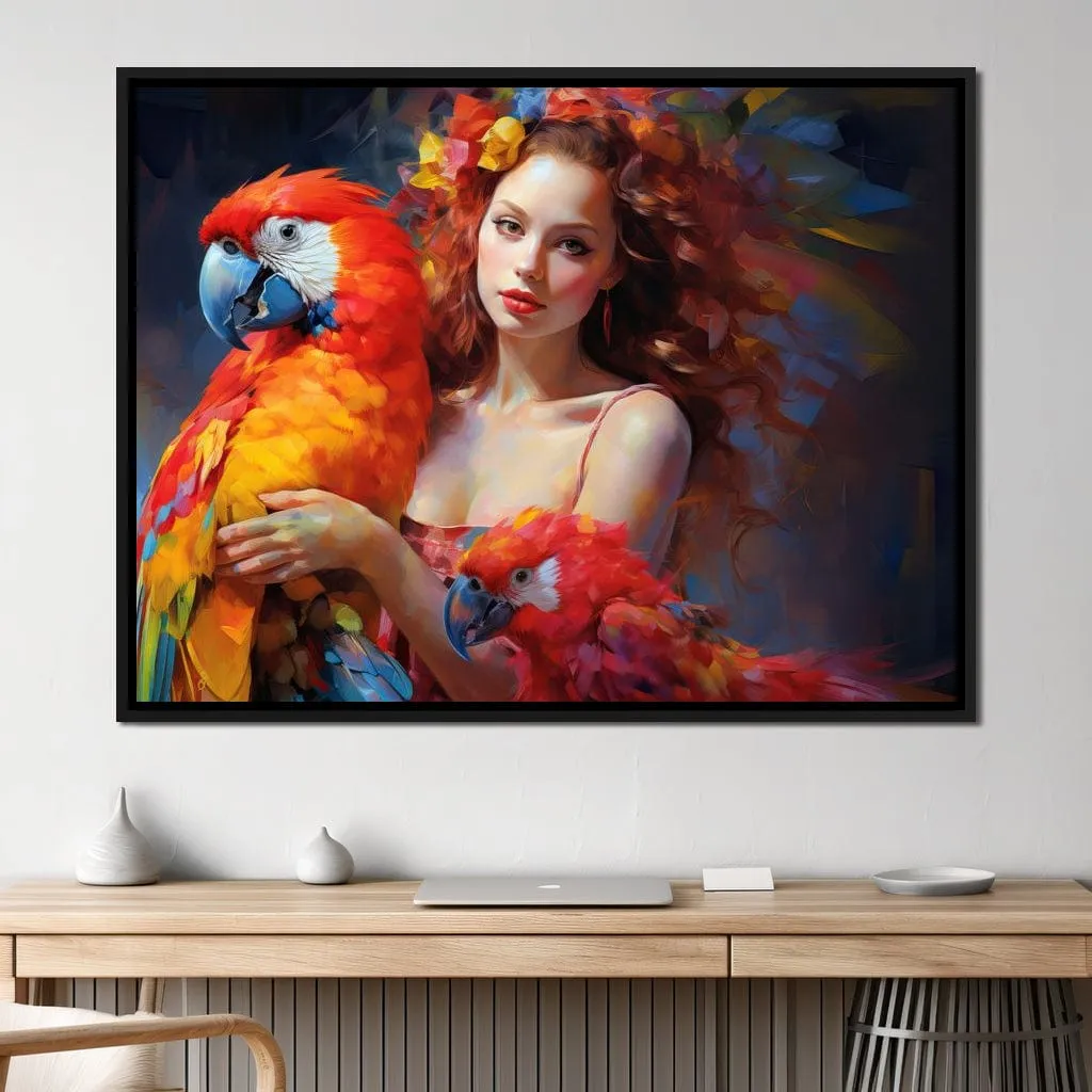 Colorful Clown Girl with Parrot Magic