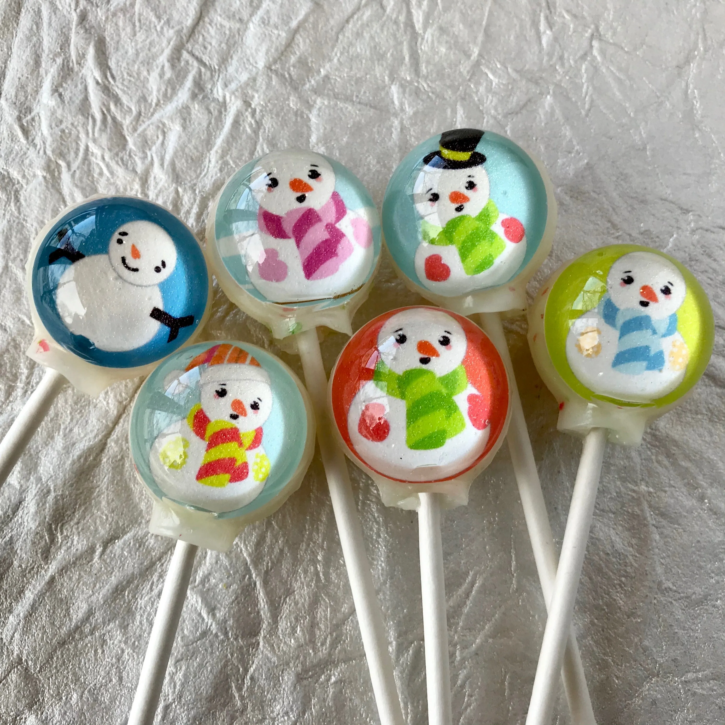 Colorful Snowman Lollipops 6-piece set by I Want Candy!