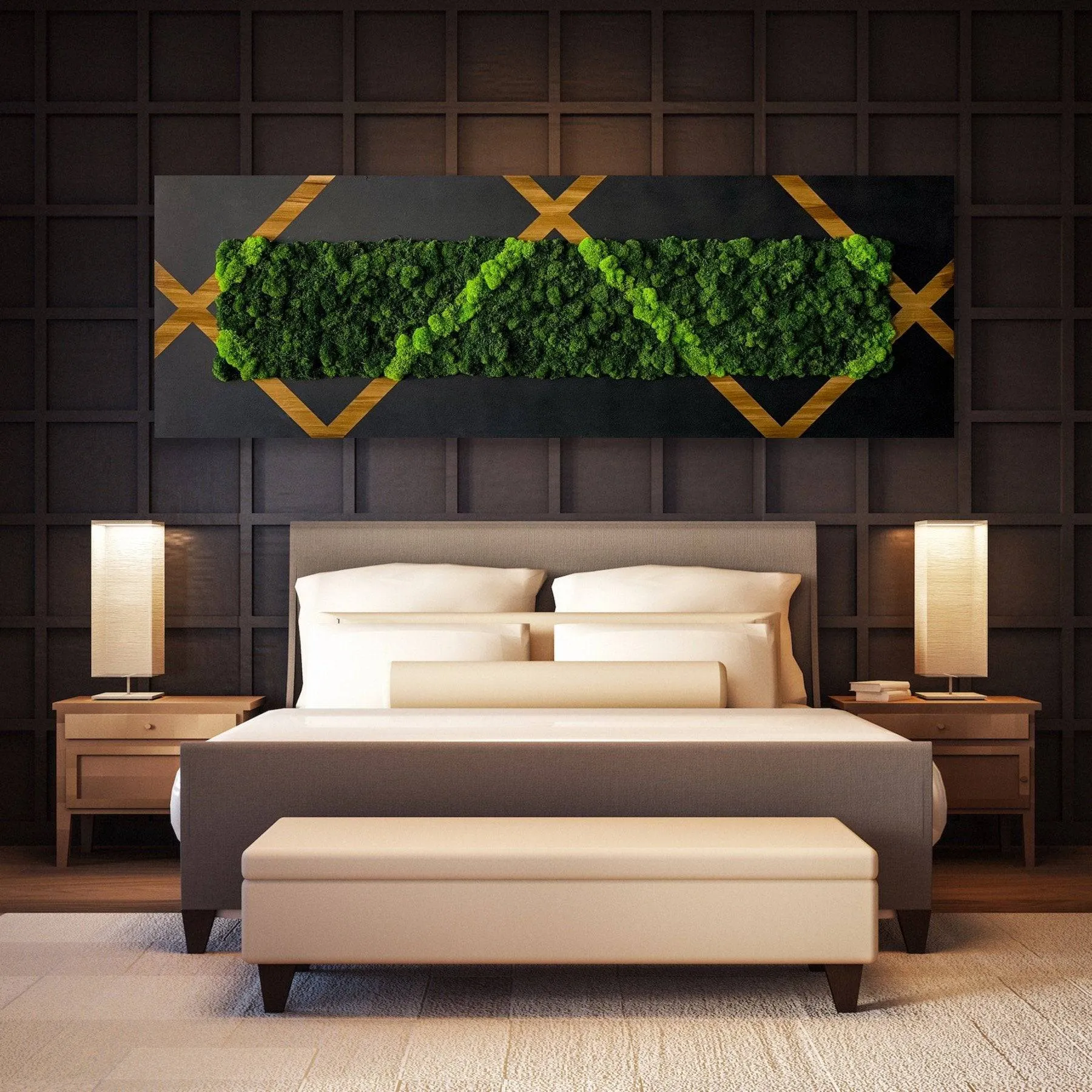 Crisscross Preserved Moss Wooden Wall Decor