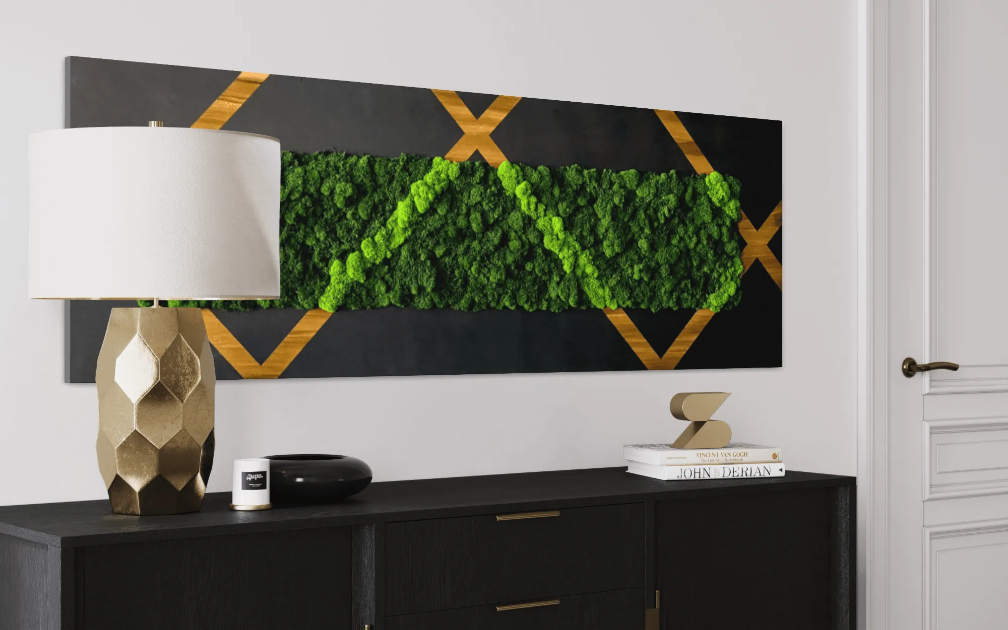 Crisscross Preserved Moss Wooden Wall Decor