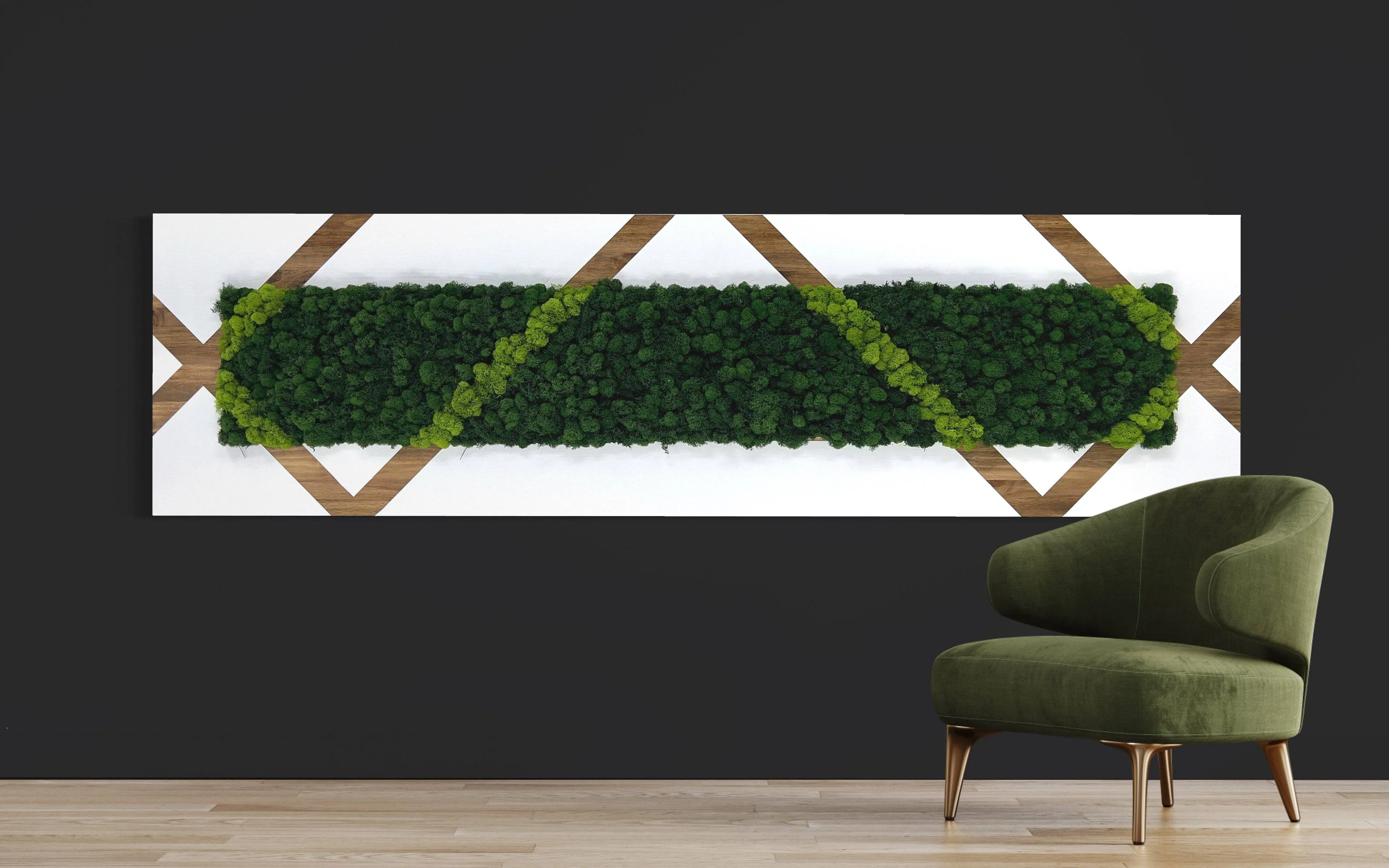 Crisscross Preserved Moss Wooden Wall Decor