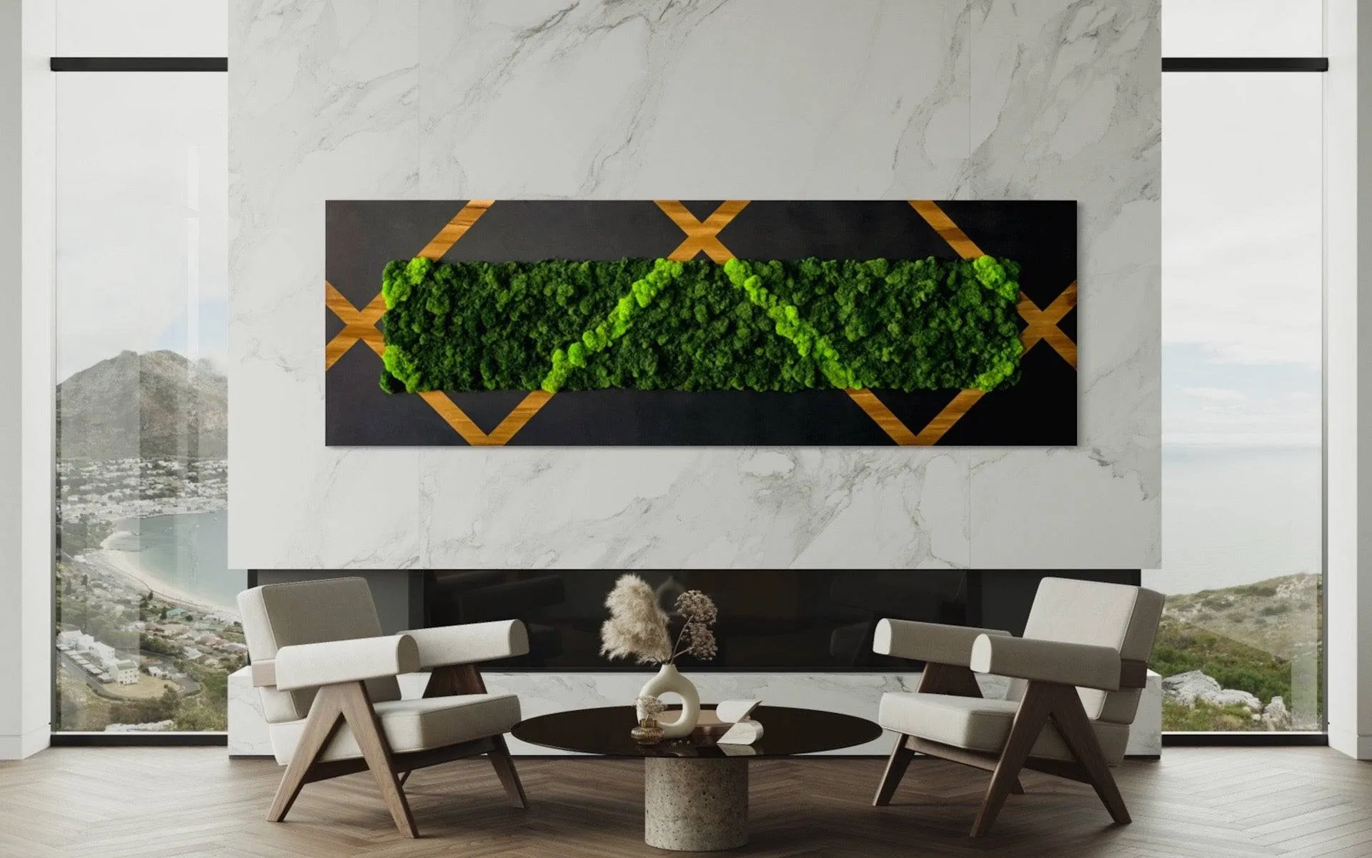 Crisscross Preserved Moss Wooden Wall Decor