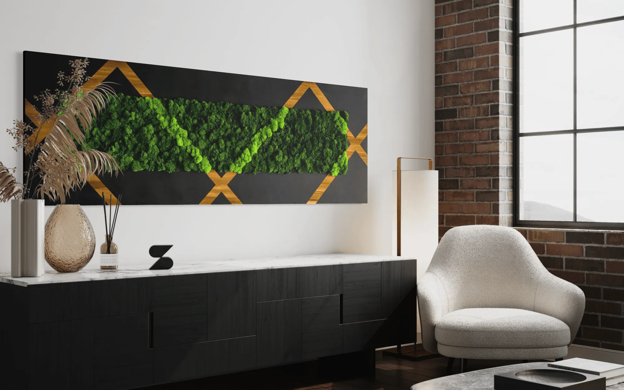 Crisscross Preserved Moss Wooden Wall Decor