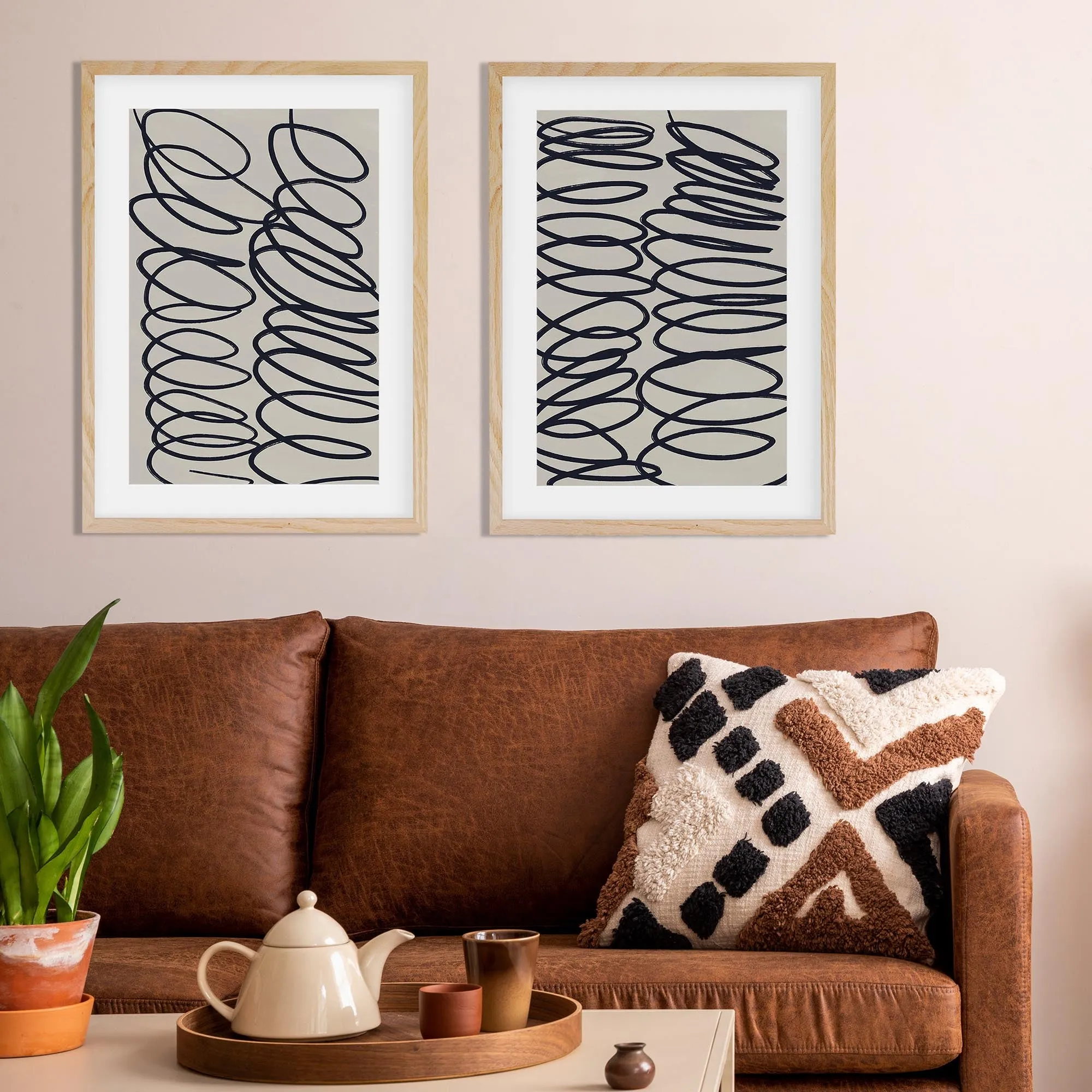 Curved Lines - Framed Print Set Of 2