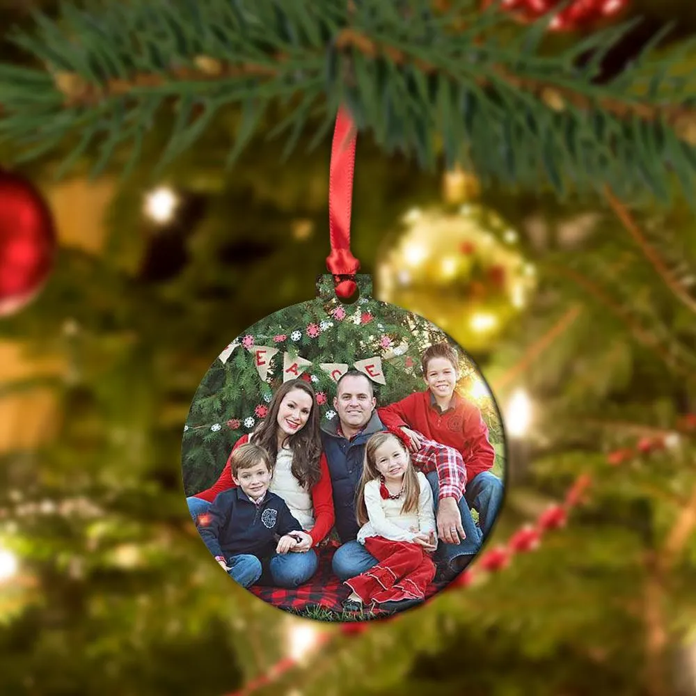 Custom Photo Christmas Round Metal Ornament