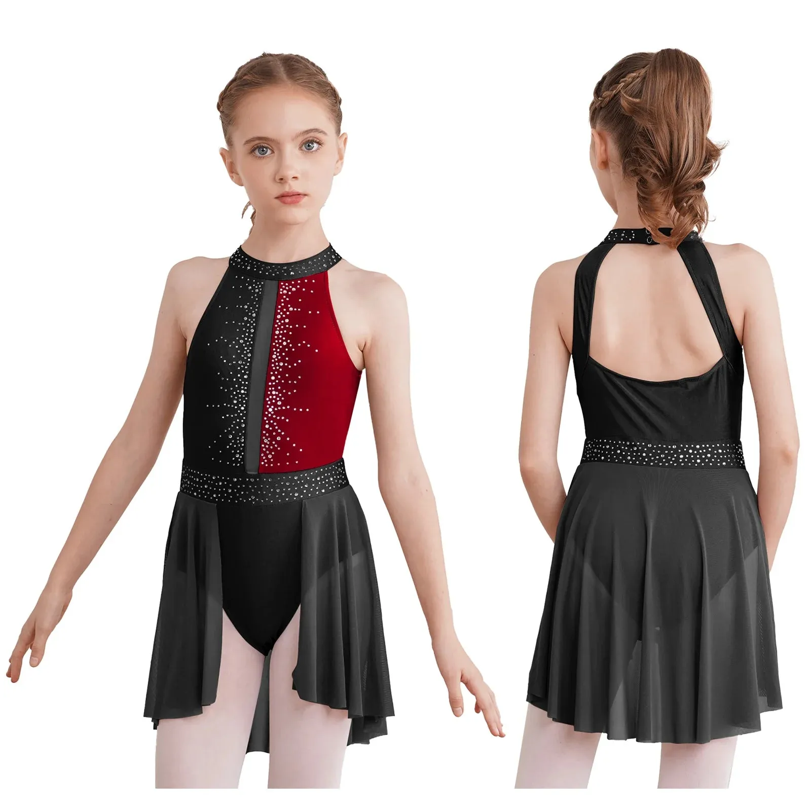 #D009 Ballet - Lyrical Dance Dress- Sleeveless Rhinestone Costume-Figure Skating -Stage - Solo -Troupe