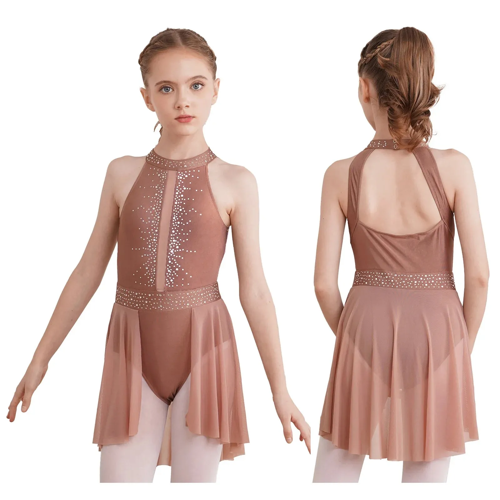 #D009 Ballet - Lyrical Dance Dress- Sleeveless Rhinestone Costume-Figure Skating -Stage - Solo -Troupe