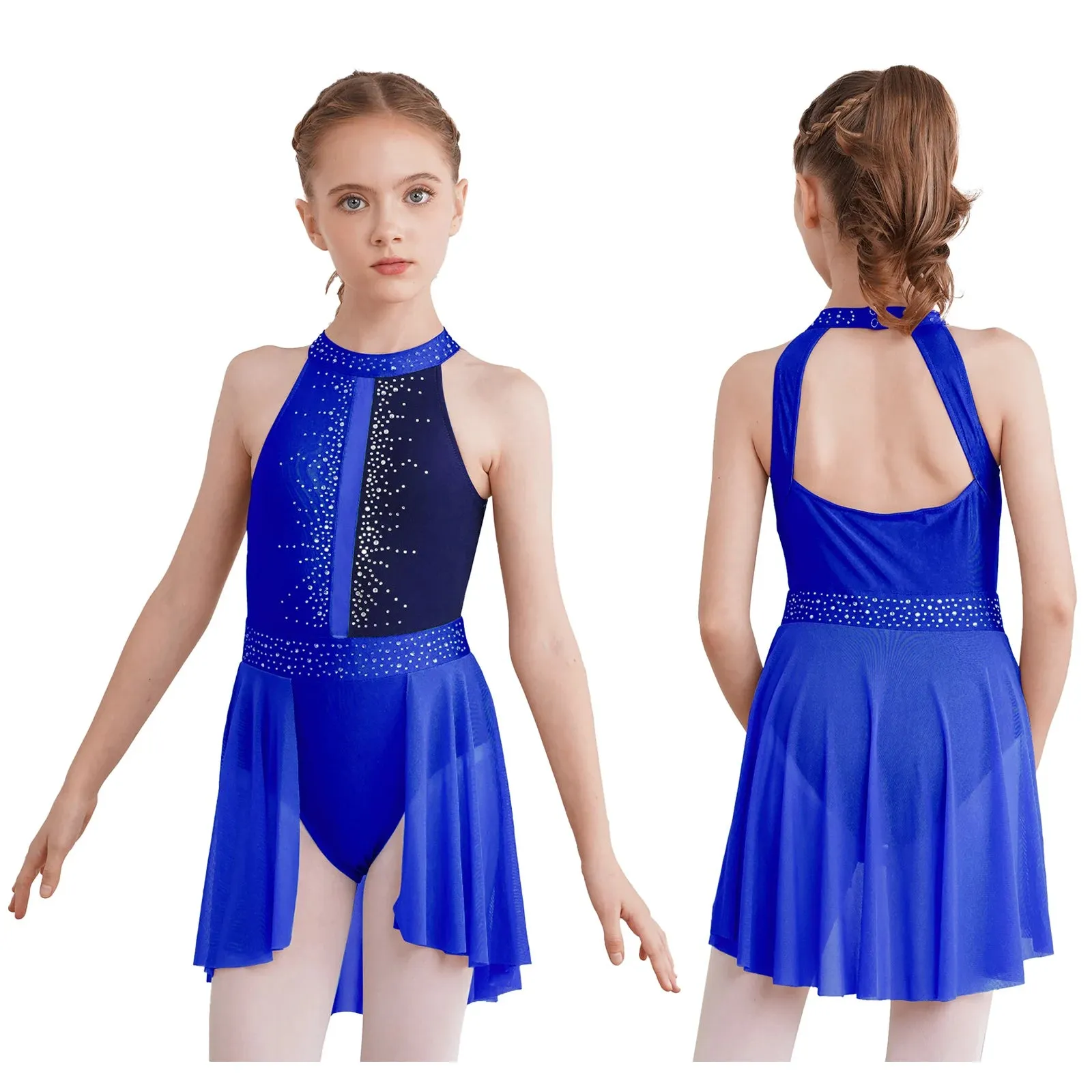 #D009 Ballet - Lyrical Dance Dress- Sleeveless Rhinestone Costume-Figure Skating -Stage - Solo -Troupe