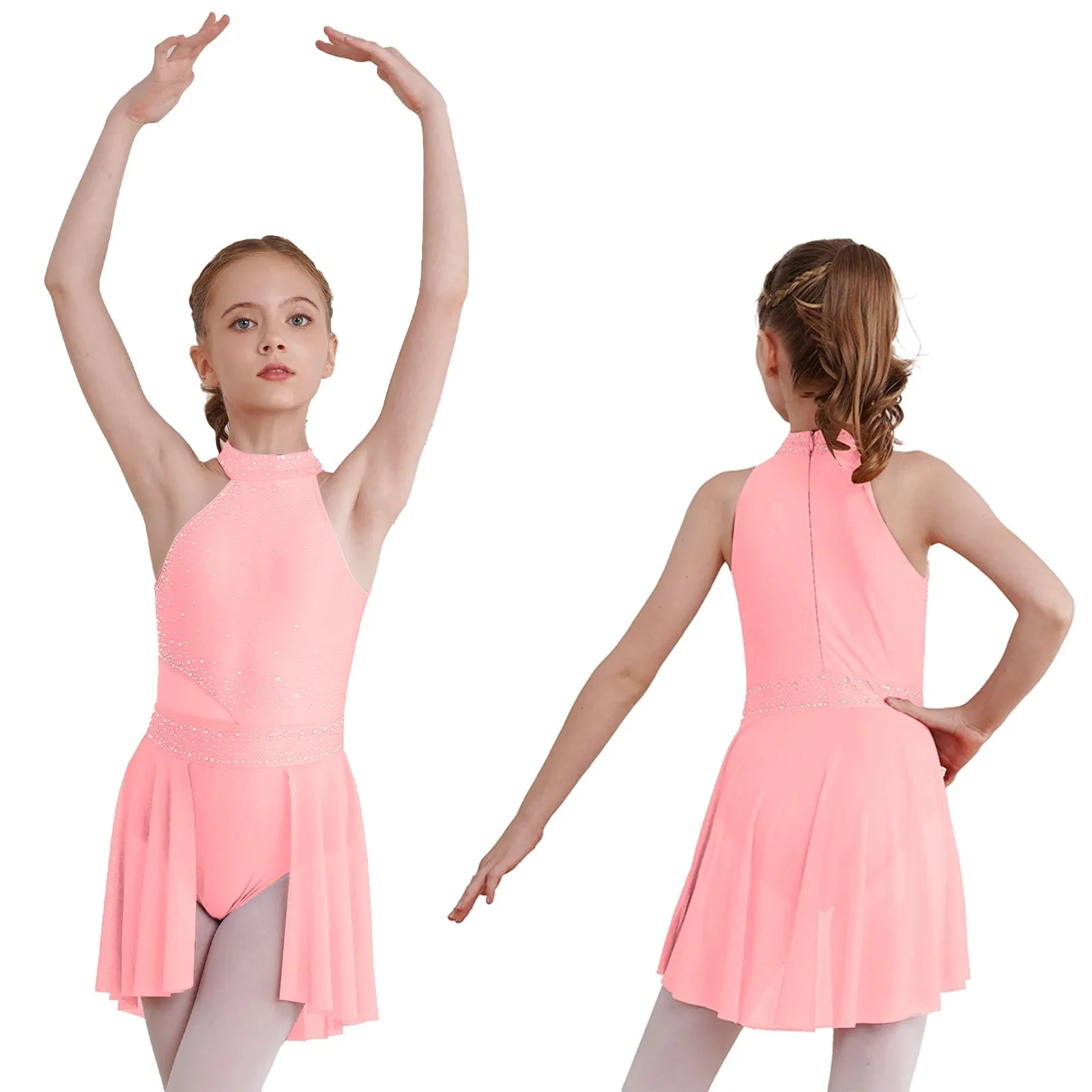 #D009 Ballet - Lyrical Dance Dress- Sleeveless Rhinestone Costume-Figure Skating -Stage - Solo -Troupe