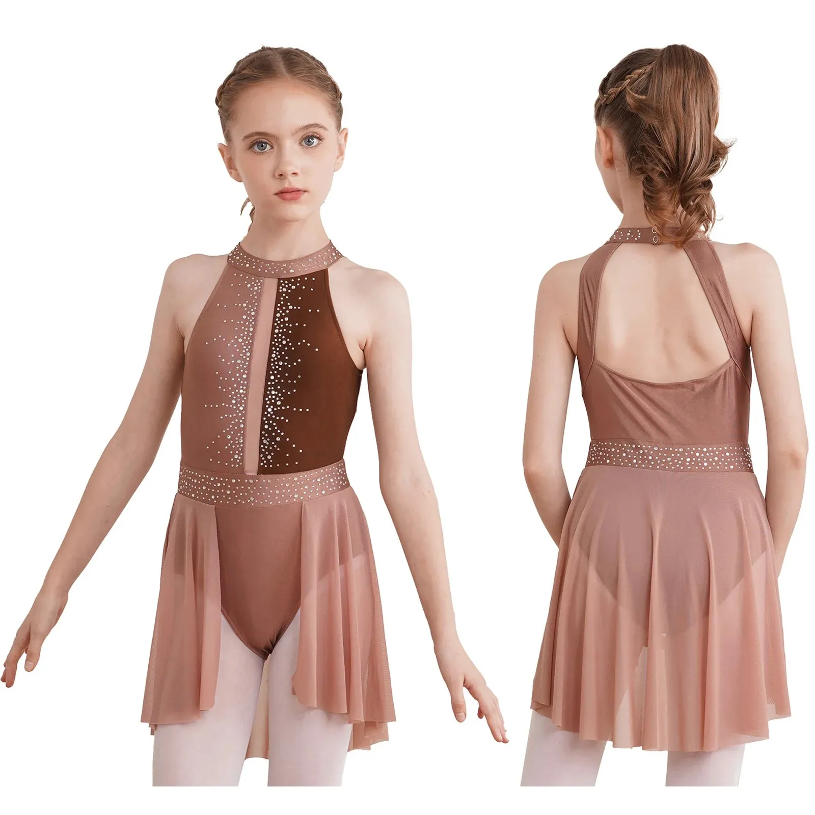 #D009 Ballet - Lyrical Dance Dress- Sleeveless Rhinestone Costume-Figure Skating -Stage - Solo -Troupe