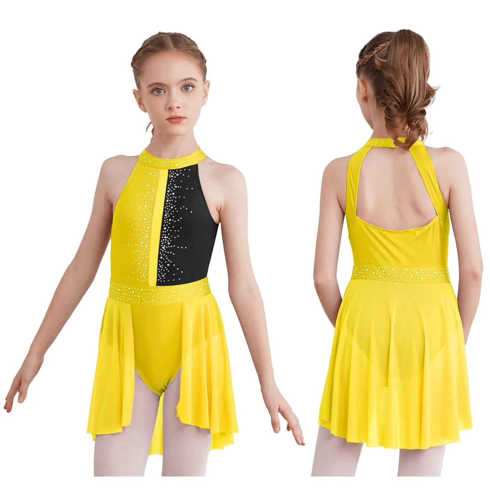 #D009 Ballet - Lyrical Dance Dress- Sleeveless Rhinestone Costume-Figure Skating -Stage - Solo -Troupe