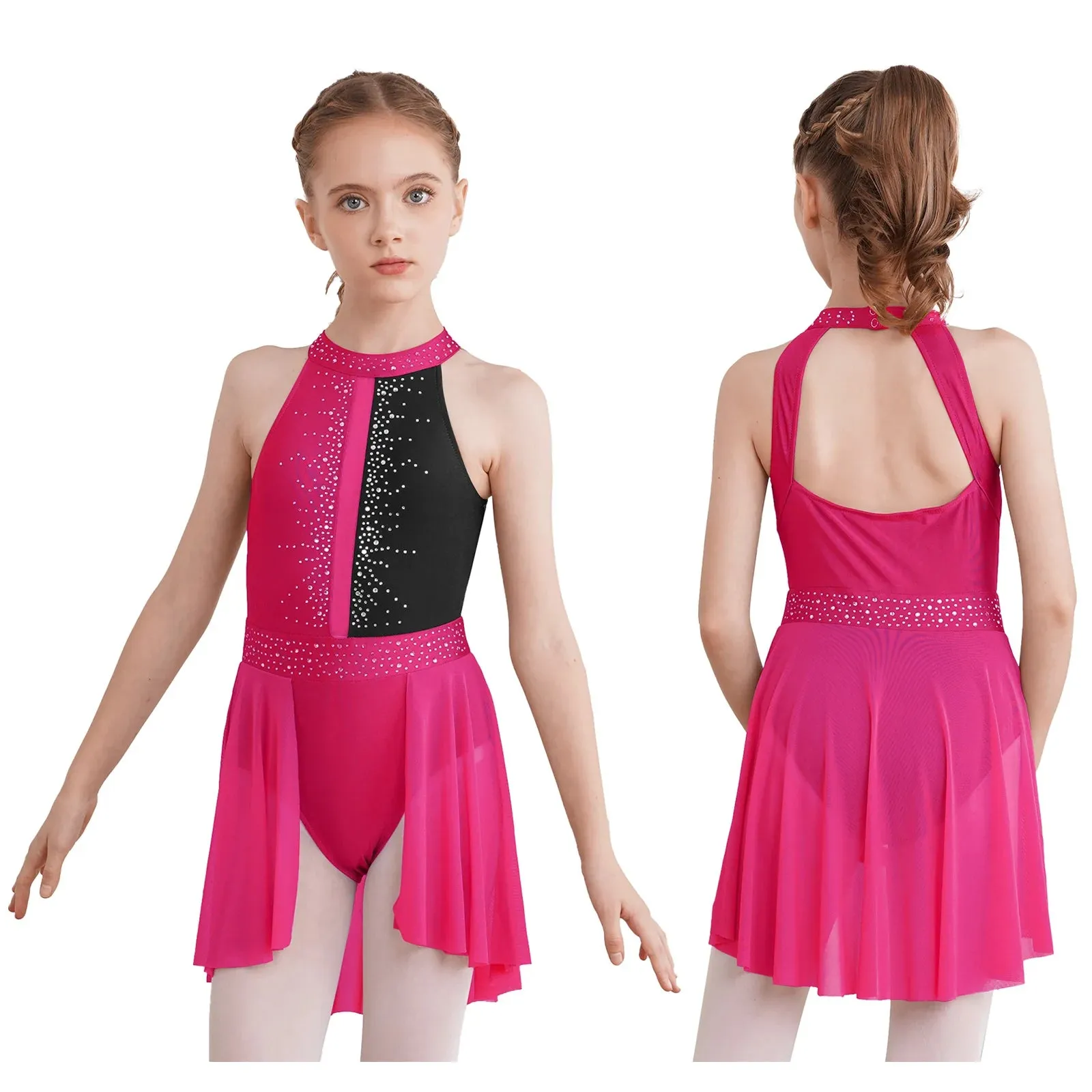 #D009 Ballet - Lyrical Dance Dress- Sleeveless Rhinestone Costume-Figure Skating -Stage - Solo -Troupe